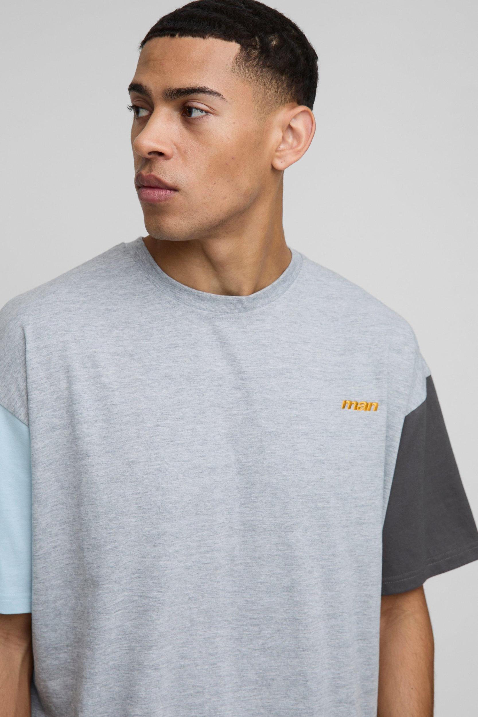 Oversized Man Colour Block T-Shirt | boohooMAN USA Product Image