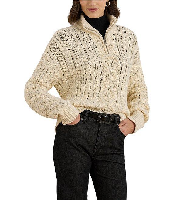 Lauren Ralph Lauren Knit Mock Neck Long Sleeve Quarter-Zip Pullover Sweater Product Image