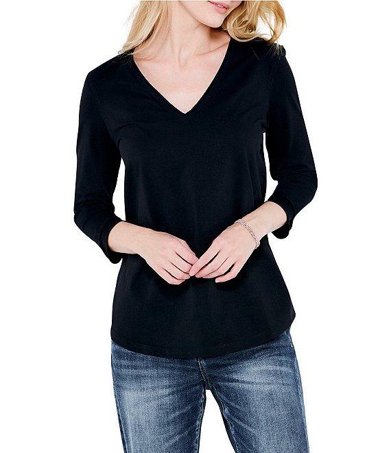 NIC + ZOE Perfect Knit V-Neck 3/4 Sleeve Tee Shirt Product Image