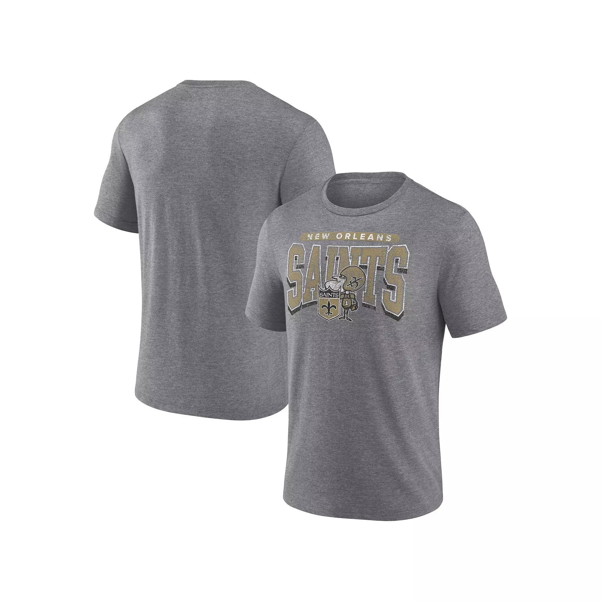 Men's Fanatics Heather Gray New Orleans Saints Warped Block Tri-Blend T-Shirt,  Product Image