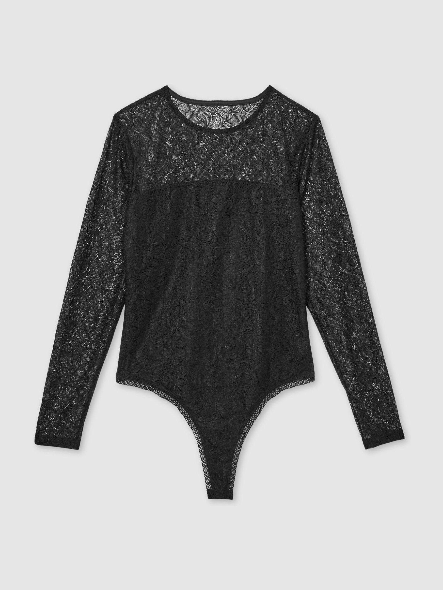 Lace Double-Layer Bodysuit in Black Product Image