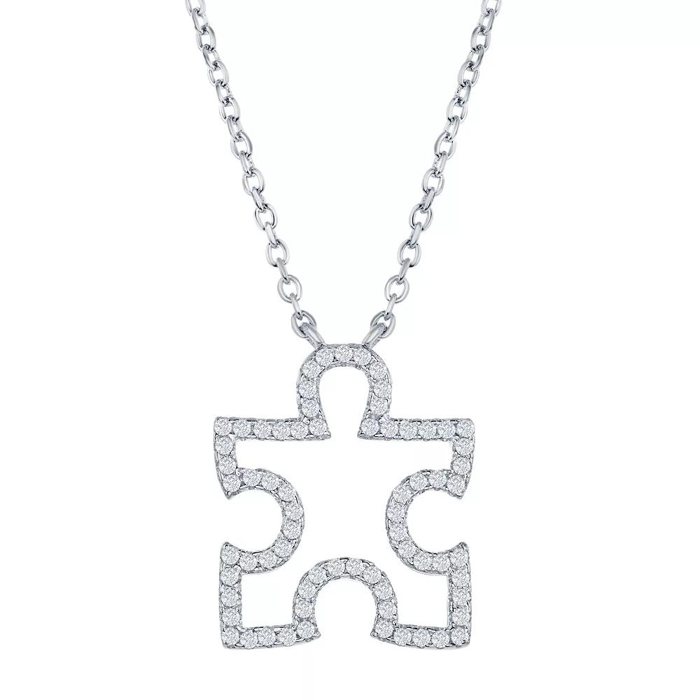 Cubic Zirconia Open Puzzle Piece Pendant Necklace, Womens Pink Tone Product Image