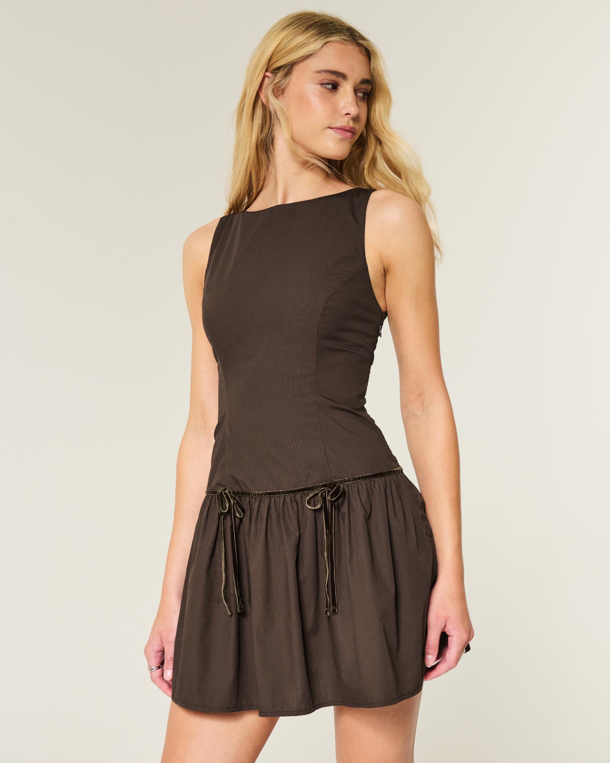 High-Neck Drop-Waist Bow Mini Skort Dress Product Image