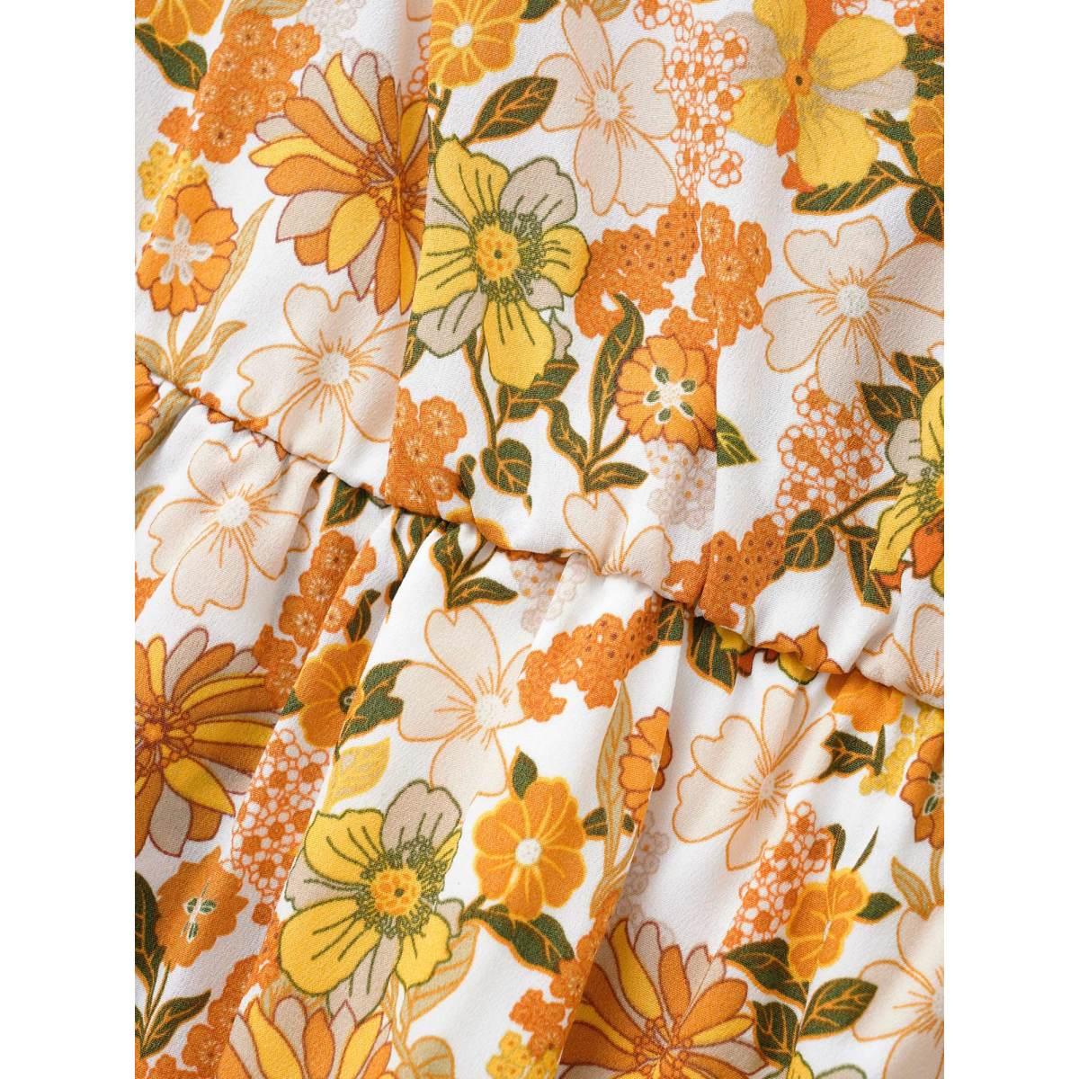 Plus Size Overlap Collar Floral Elastic Waist Midi Dress Multicolor Women Elegant Non Overlap Collar Short sleeve Curvy BloomChic 12/L Product Image