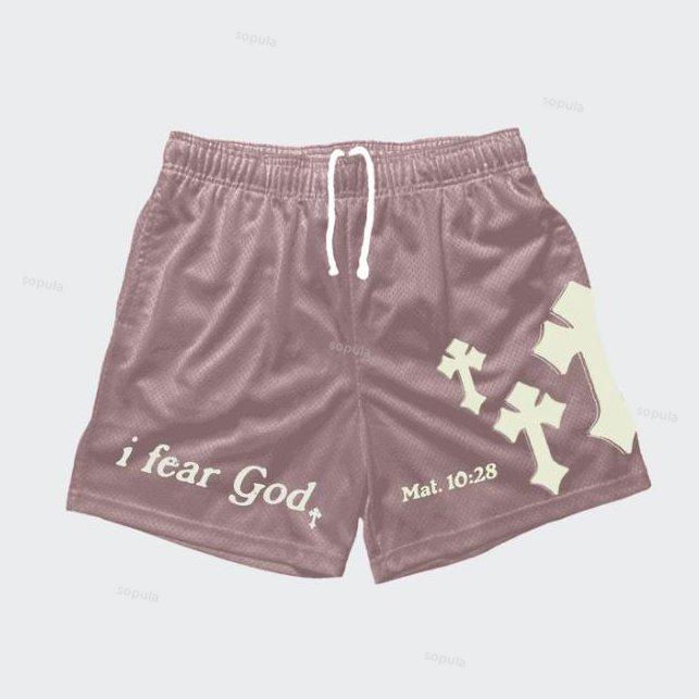 I Fear God Cross Print Graphic Mesh Shorts Product Image