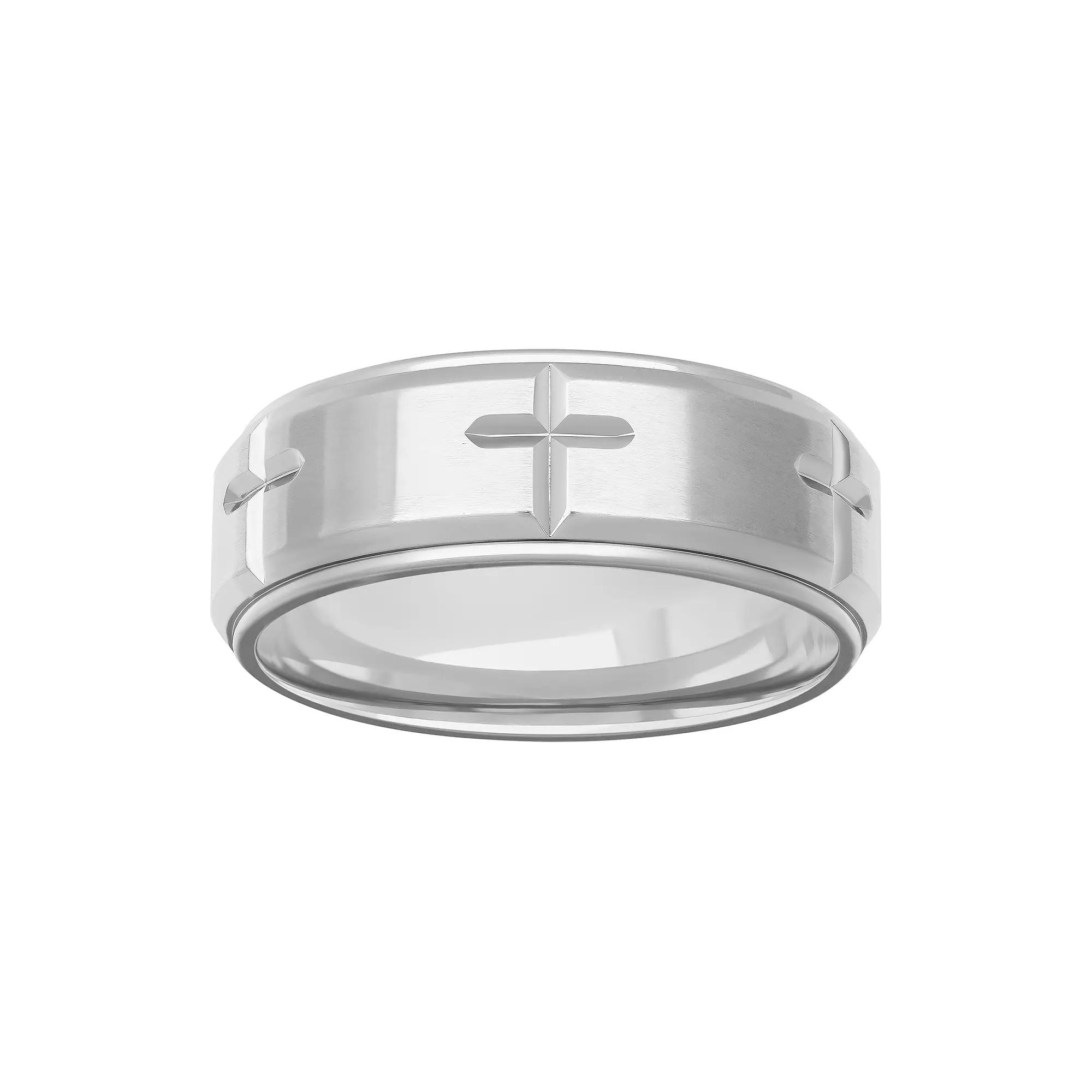 AXL Stainless Steel 8 mm Men's Cross Comfort Fit Band, Size: 8.50 Product Image
