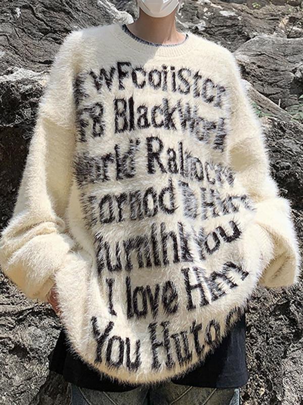 Men's Letter Jacquard Fuzzy Sweater Product Image