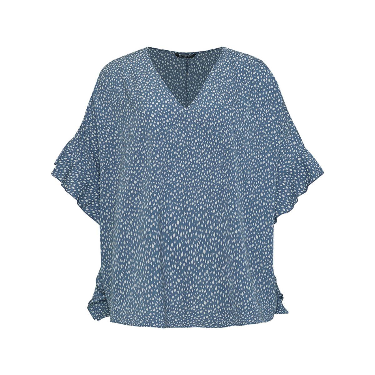 Plus Size Stone Leopard Print Ruffle Trim Asymmetrical Hem Batwing Sleeve Blouse Women Elegant Half Sleeve V-neck Dailywear Blouses BloomChic 10/M Product Image