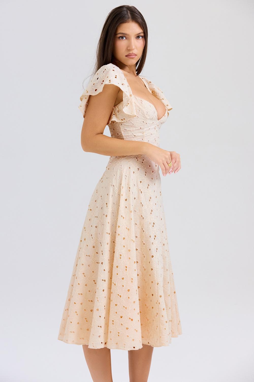 Amaya  cream tea broderie anglais midi dress Product Image