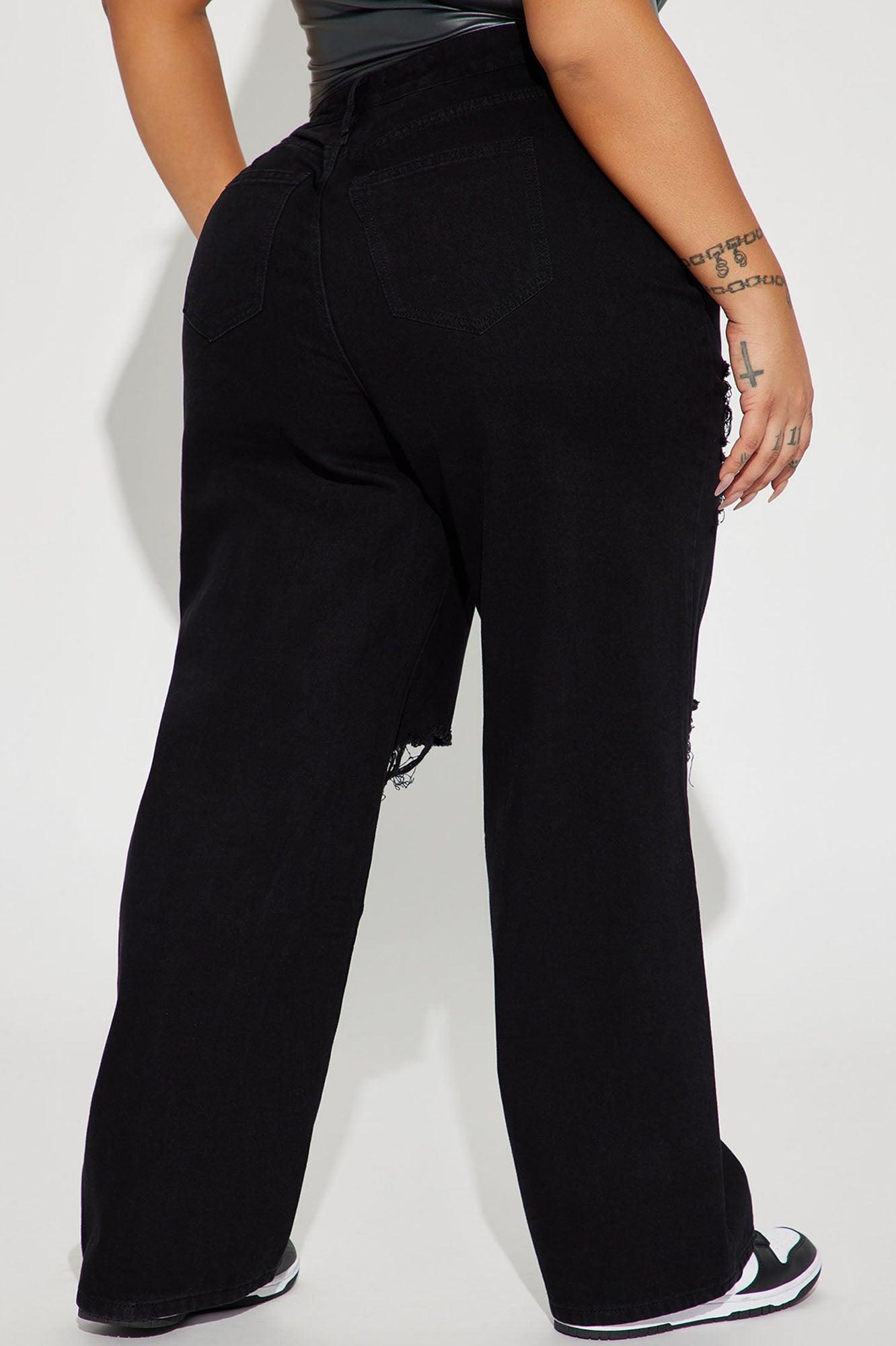 Whatever You Say Ripped Wide Leg Jean - Black Product Image