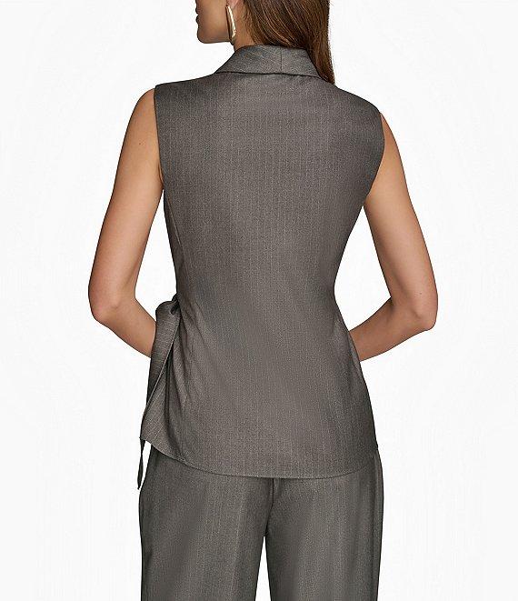 Donna Karan Metallic Pinstripe Shawl Collar Wrap Vest Product Image
