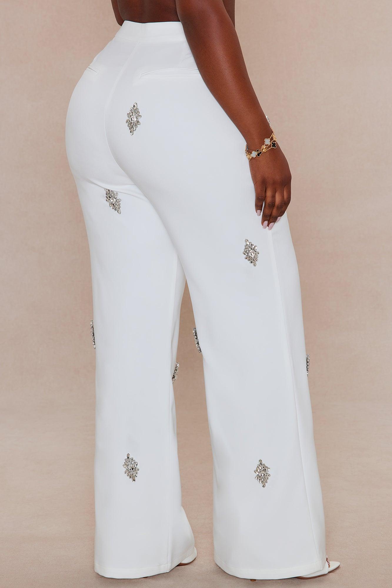 Liza Rhinestone Wide Leg Pant - White Female Product Image