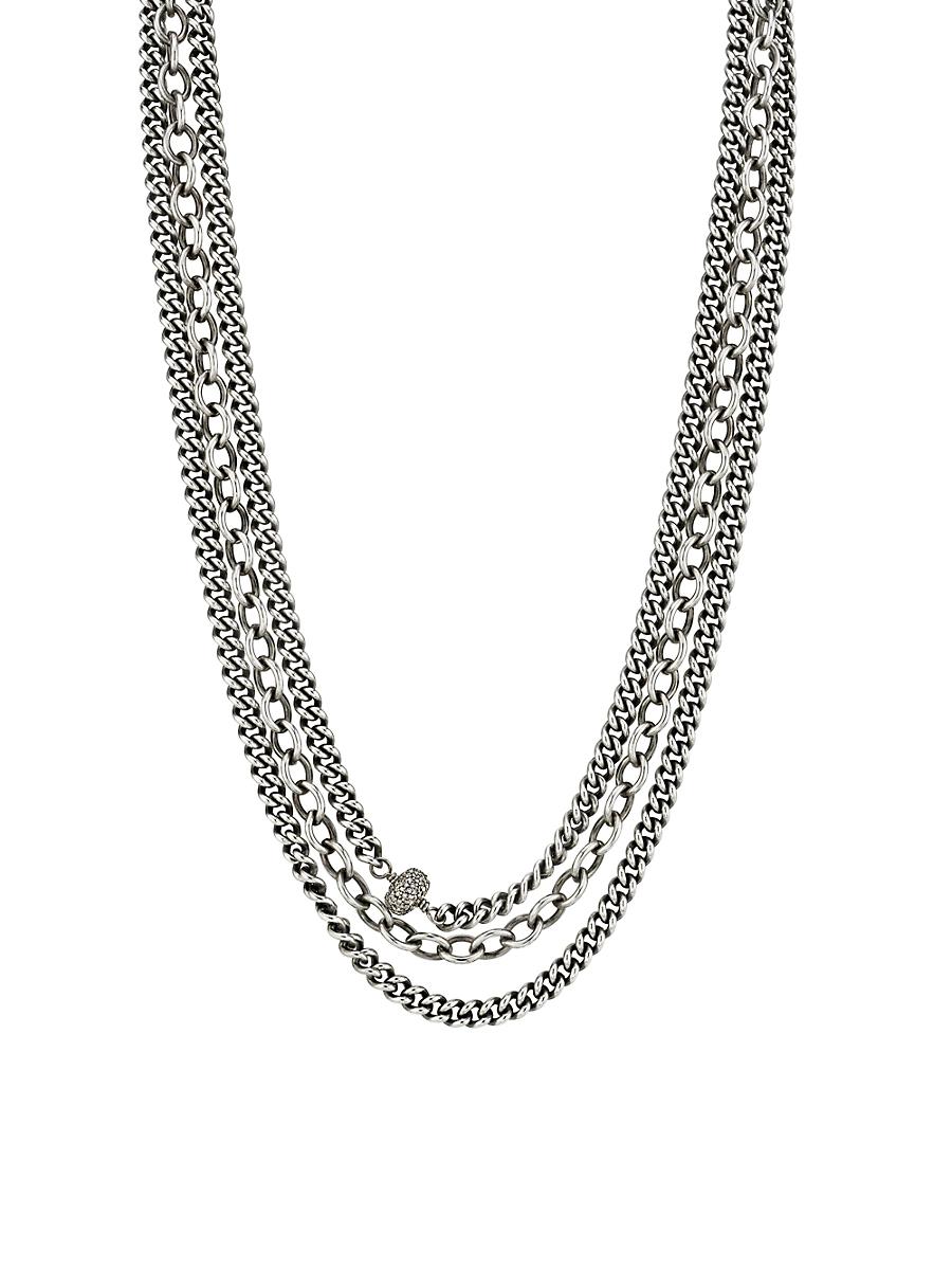Womens Sterling Silver & 0.53 TCW Diamond Triple Chain Necklace Product Image