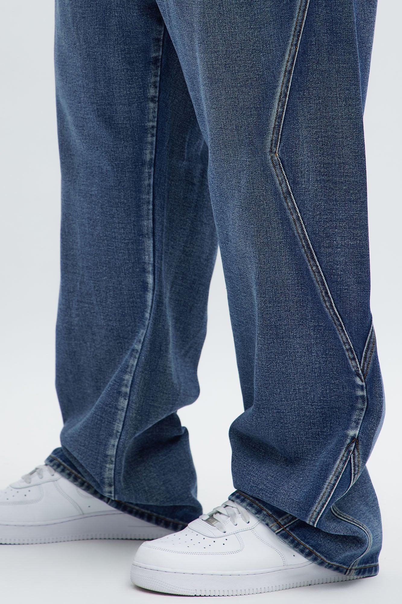 Baggy Faded Paneled Jeans - Medium Blue Wash Male Product Image