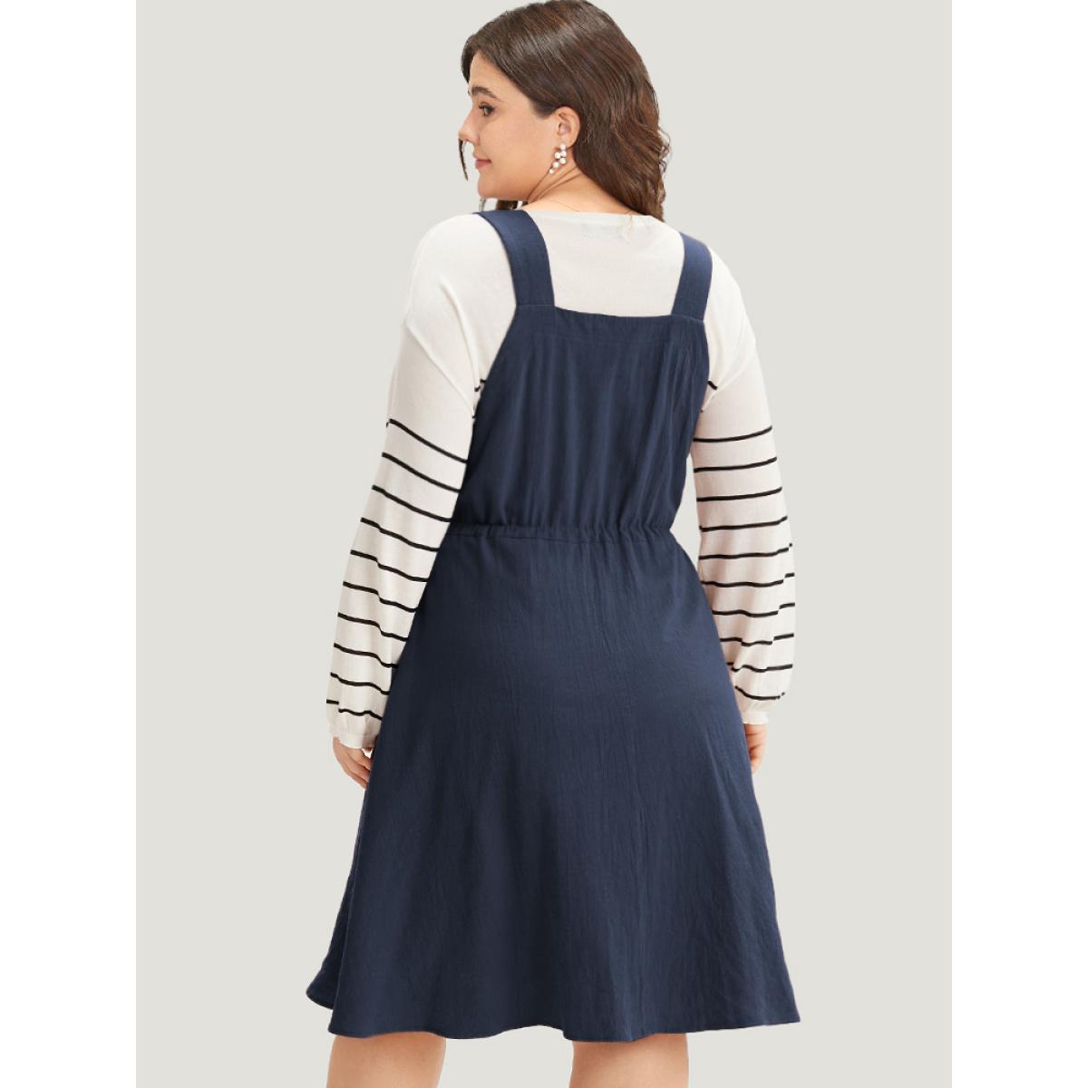 Plus Size Plain Drawstring Pocket Metal Detail Suspender Skirt Indigo Women Casual Adjustable Straps Spaghetti Strap Sleeveless Curvy Midi Dress BloomChic 18-20/2X Product Image