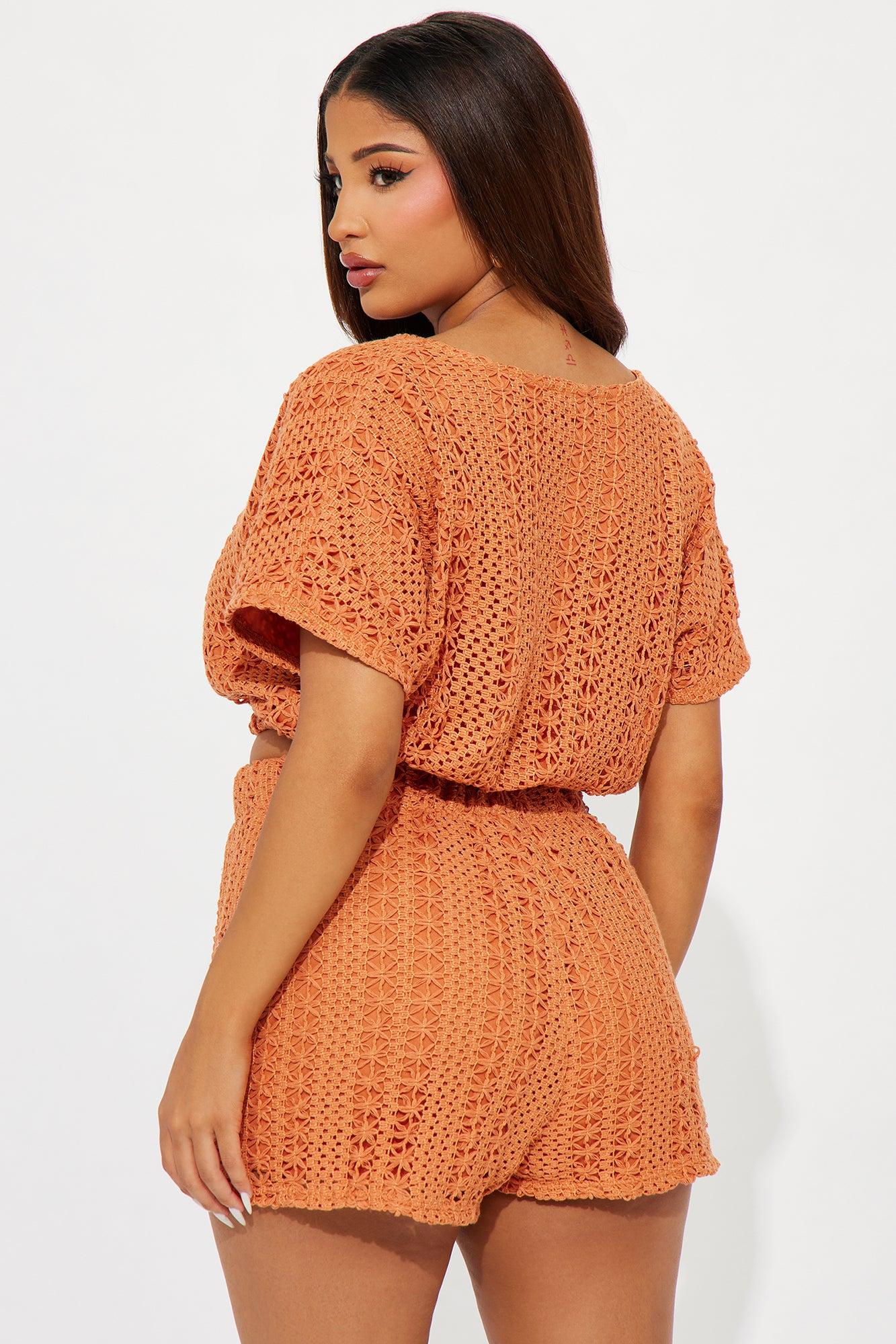 Keep It Cool Crochet Short Set - Rust Product Image
