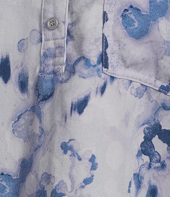Westbound Woven Layered Splatter Long Roll-Tab Sleeve Henley Patch Pocket Top Product Image