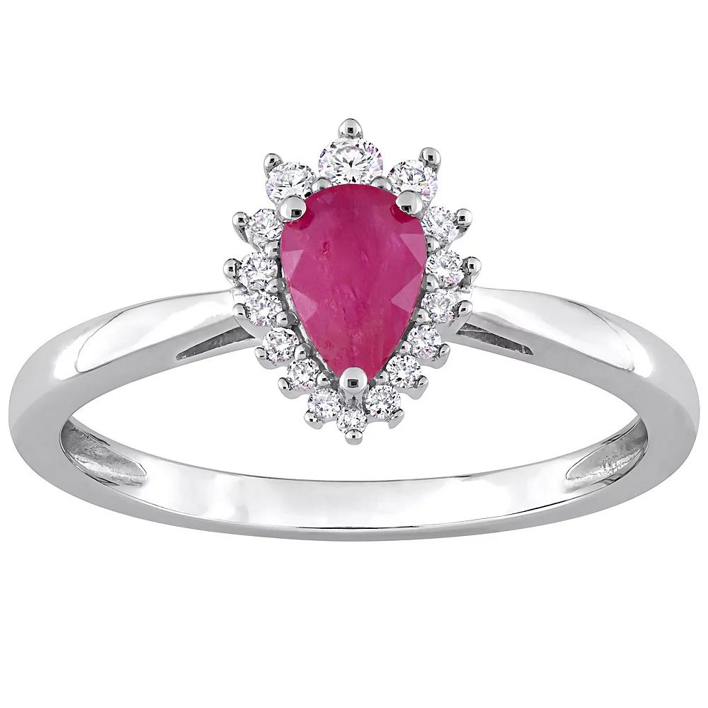 Stella Grace 14k White Gold Ruby & 1/8 Carat T.W. Diamond Halo Engagement Ring, Women's,  Product Image