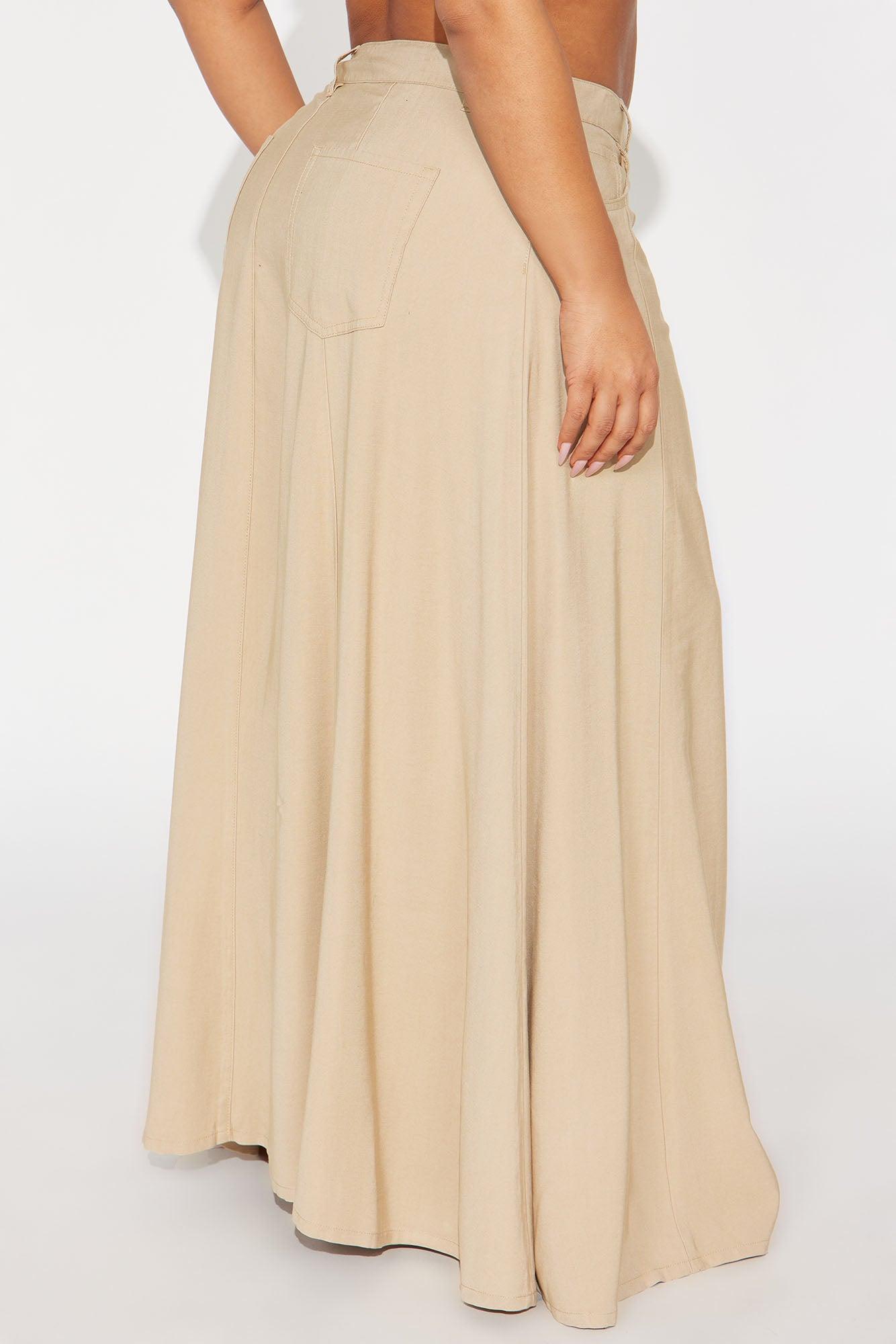 Harlow Maxi A Line Pleated Rayon Blend Skirt - Khaki Female Product Image