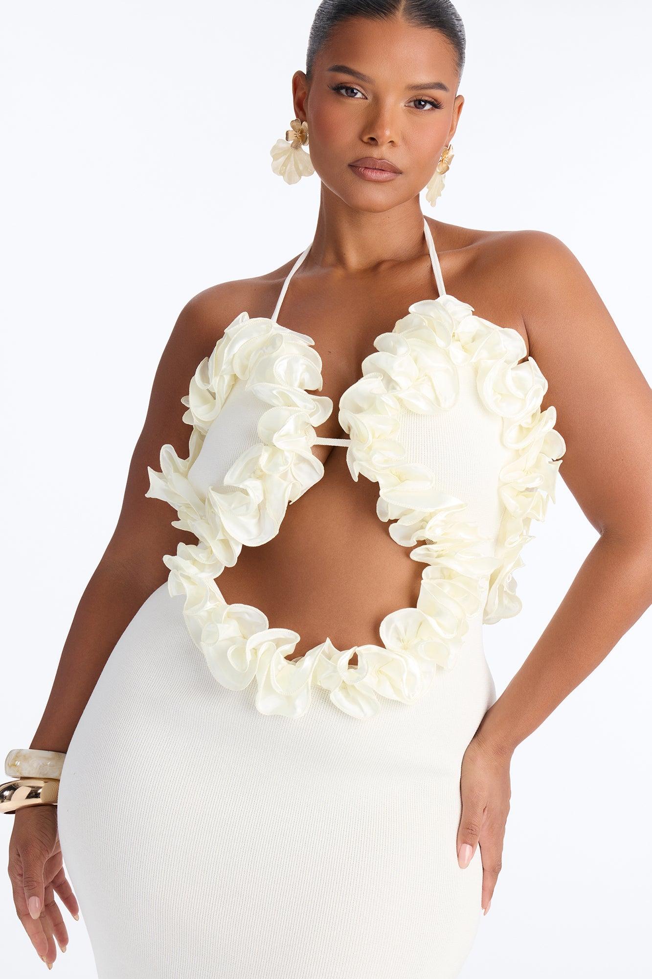 Runaway Ruffle Sweater Maxi Dress - Cream Female Product Image