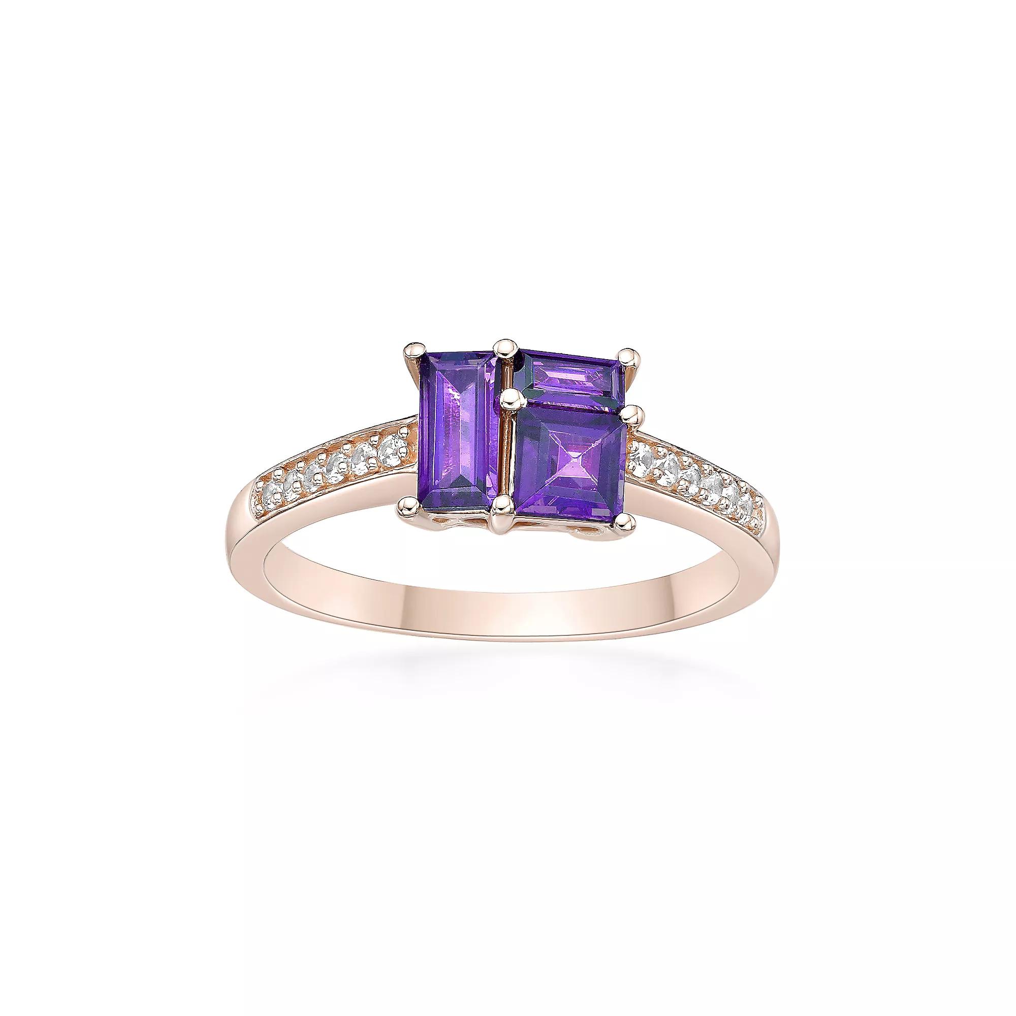 Gemminded 2 Micron Rose Gold Over Silver Amethyst & Lab-Created White Sapphire Ring, Women's, Size: 9, Pink Tone Product Image