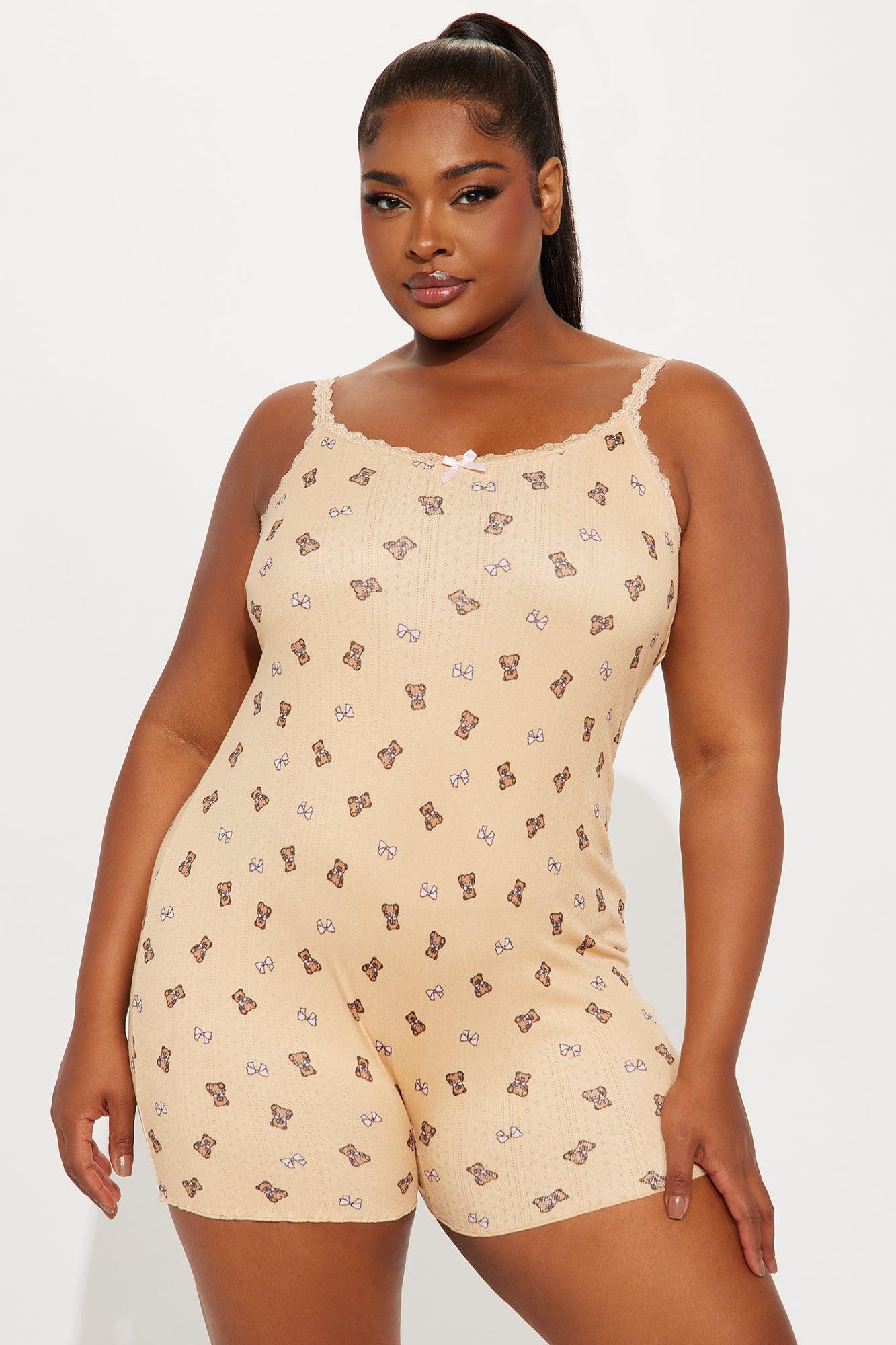 Cuddle Me Teddy Pointelle Cami PJ Romper Onesie - Brown Product Image