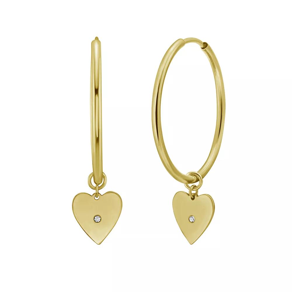 14k Gold Heart Dangle Huggie Earrings, Women's Product Image