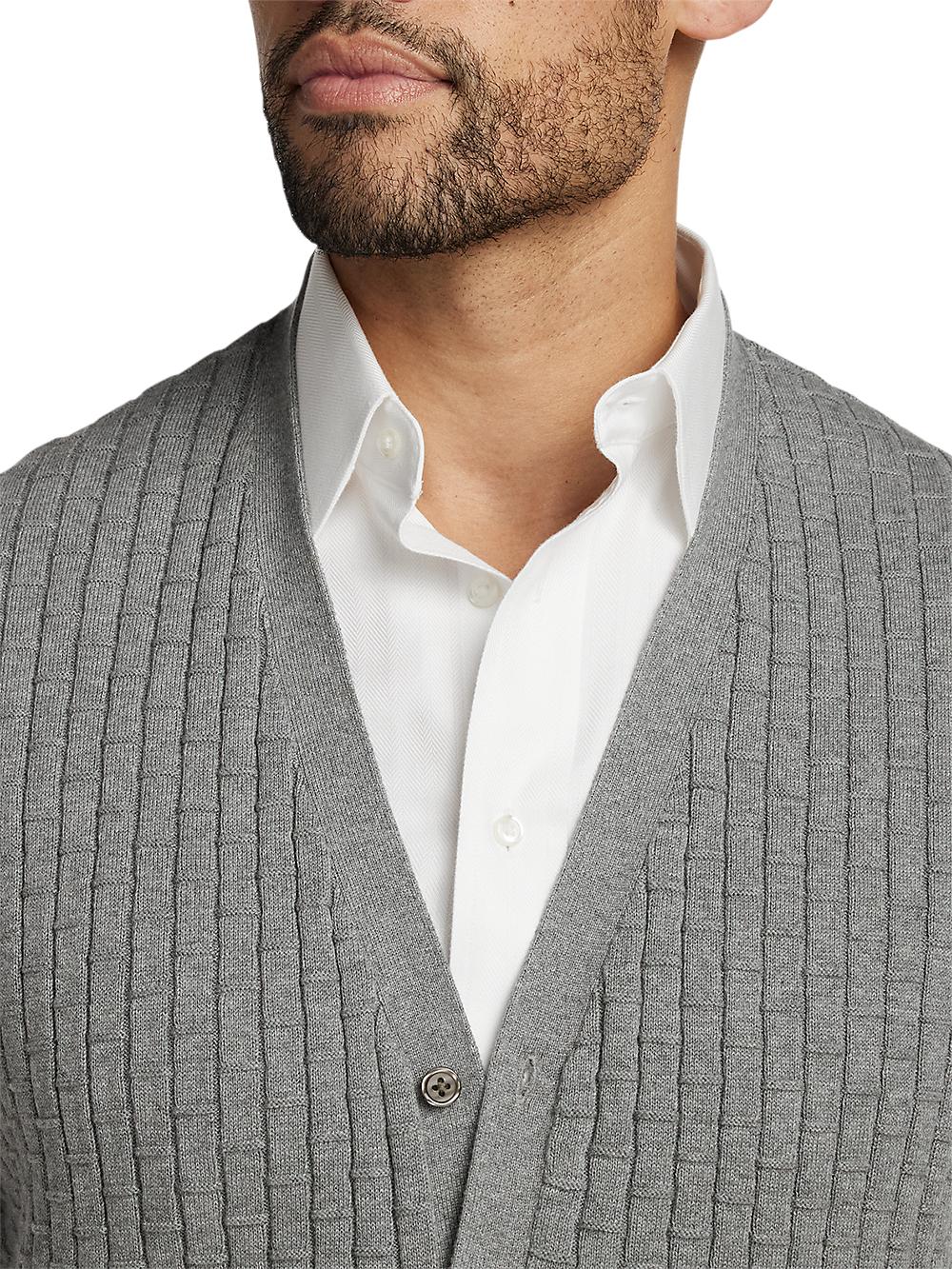 Cotton Button Front Cardigan Vest - Grey Product Image