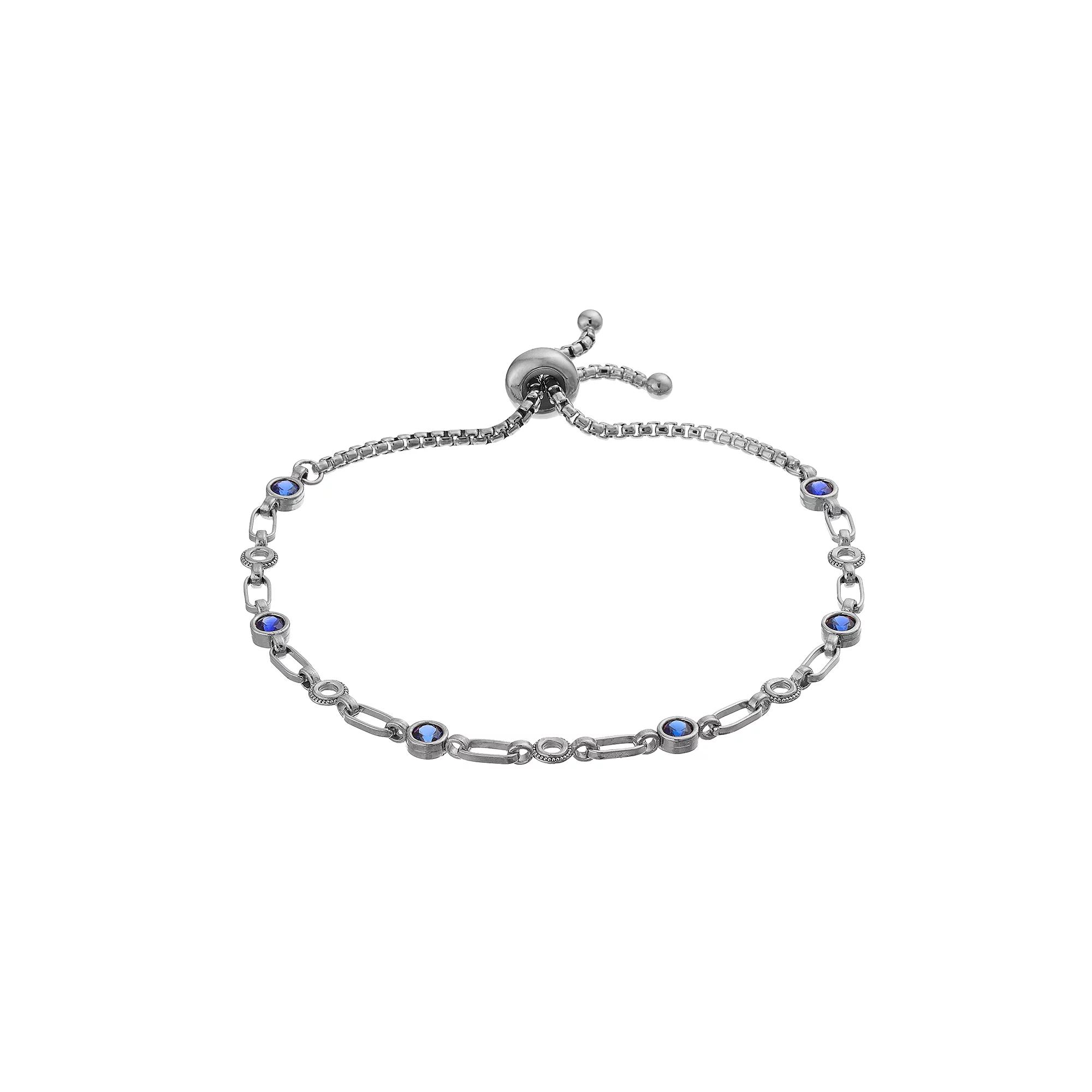 Kristen Kesho Sterling Silver Lab-Created Sapphire & Circle Link Adjustable Bolo Bracelet, Women's, Size: 9.50, Gold Tone Product Image