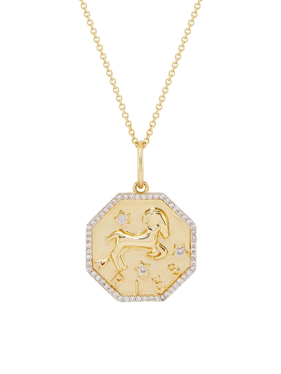 Womens 14K Yellow Gold & 0.2 TCW Diamond Zodiac Pendant Necklace Product Image
