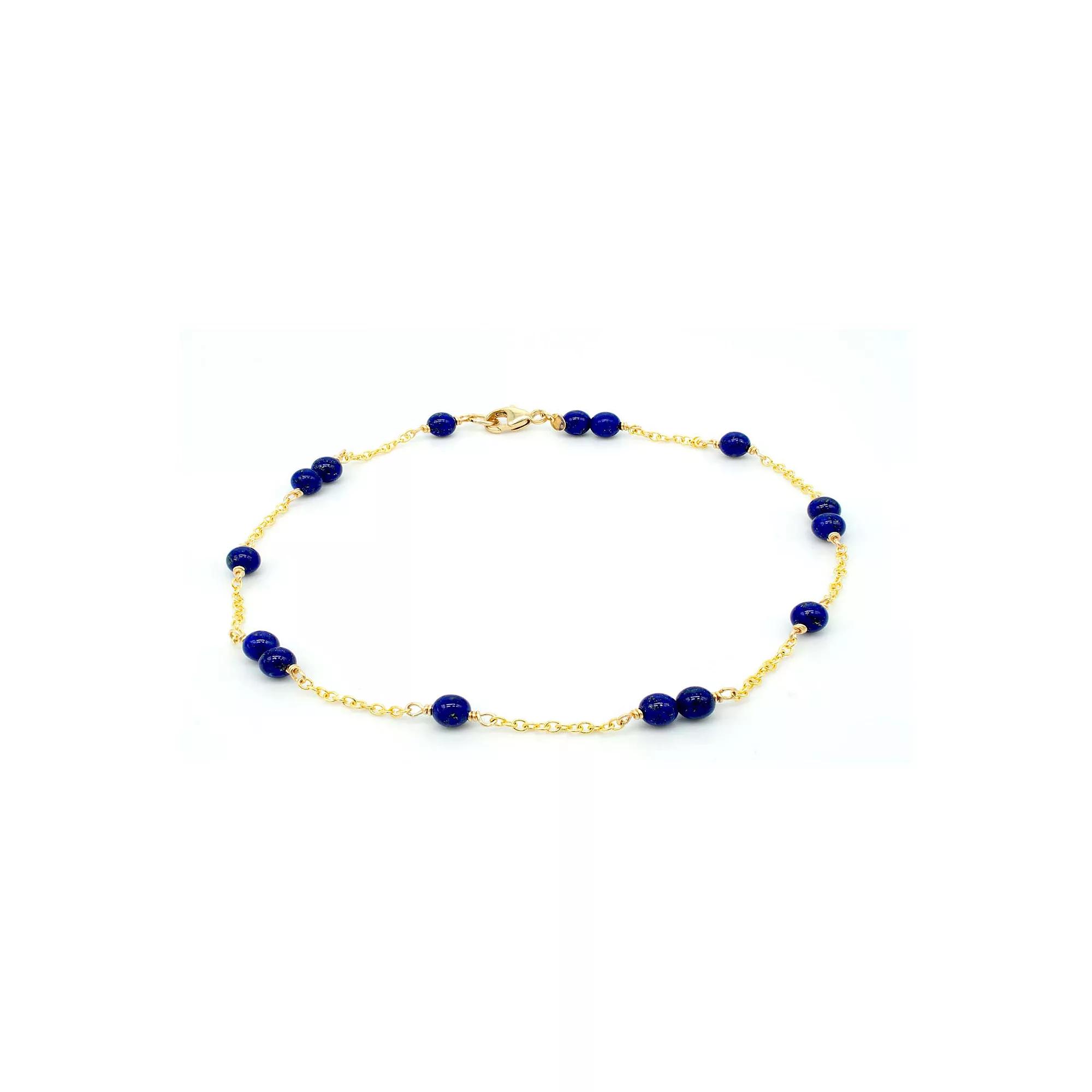 Jewelmak 14k Gold Lapis Lazuli Station Link Anklet, Women's, Size: 9.5" Product Image