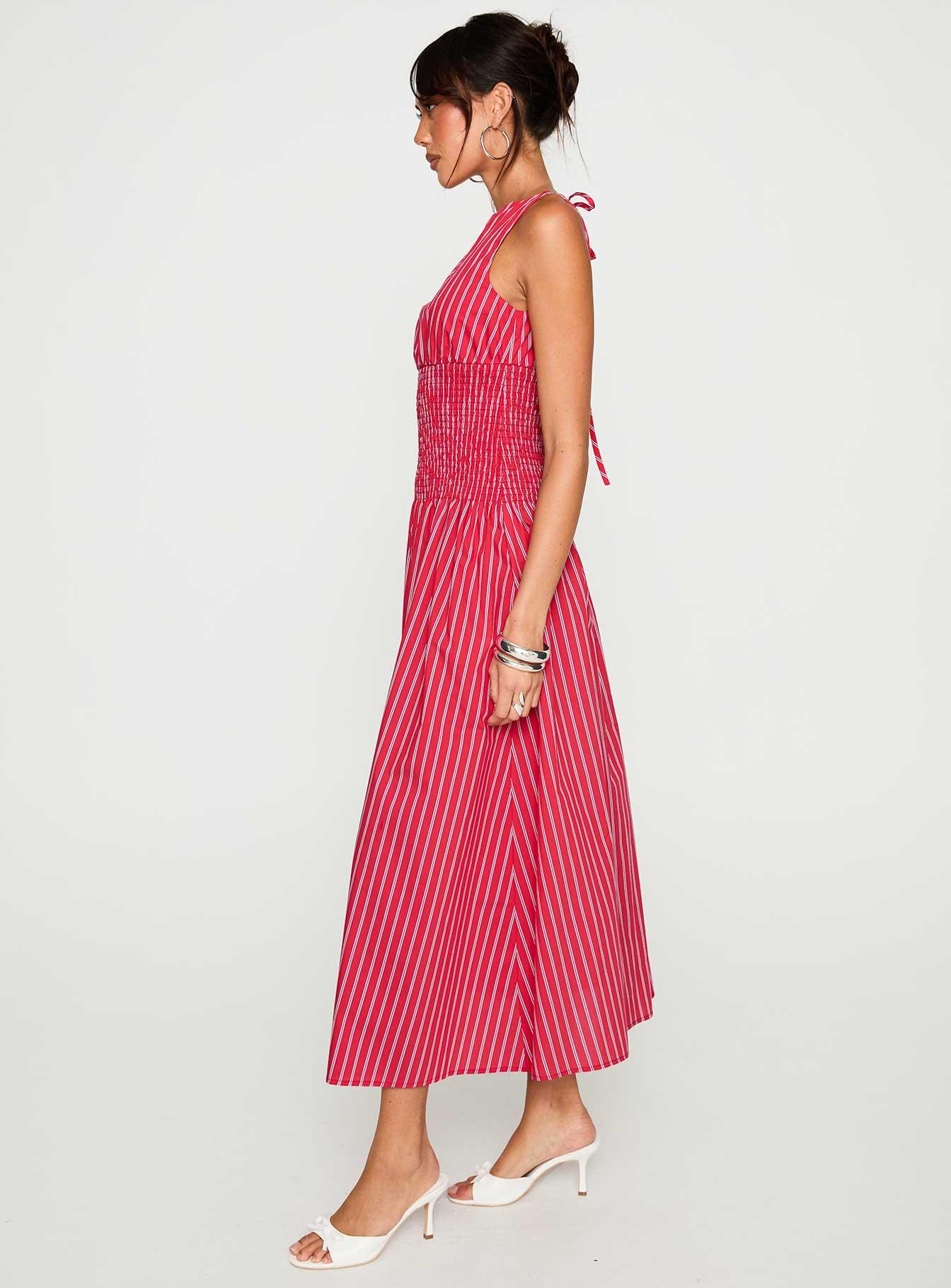 Lilienne Cotton Poplin Maxi Dress Red Stripe Product Image