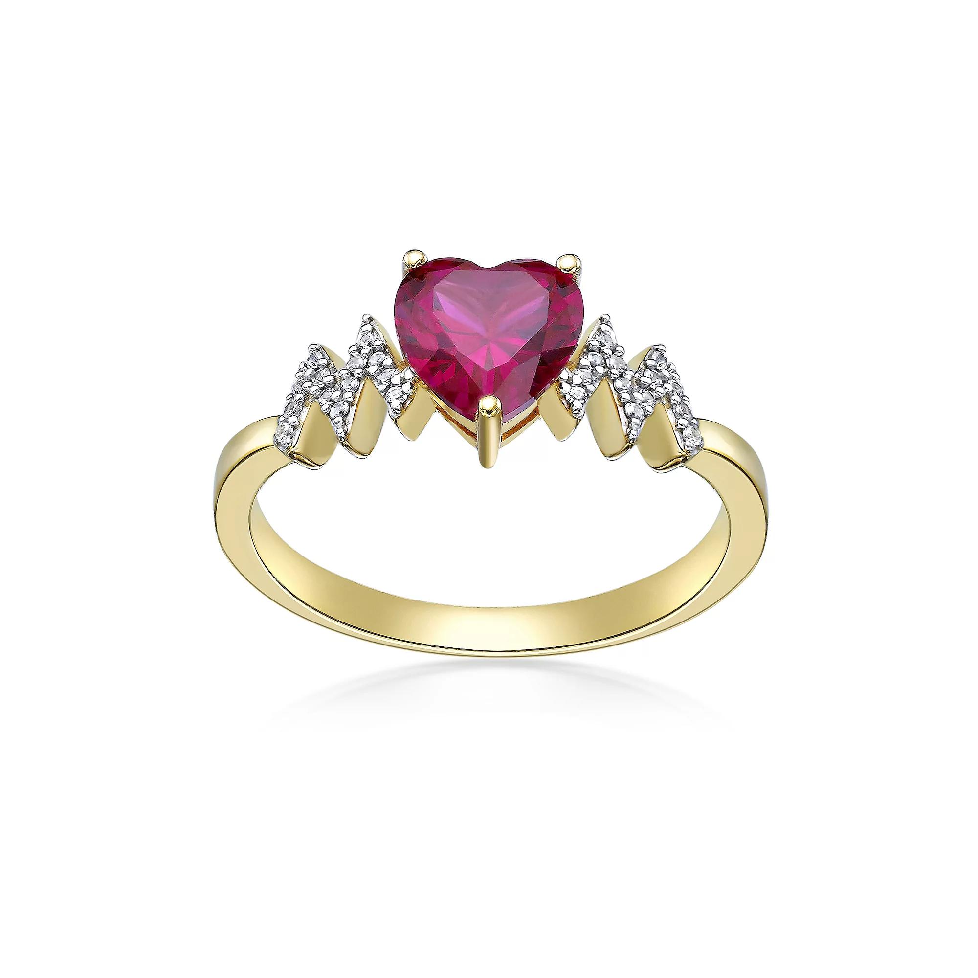 Gemminded 18k Gold Over Silver Lab-Created Ruby & Lab-Created White Sapphire Heart Ring, Women's, Gold Tone Product Image