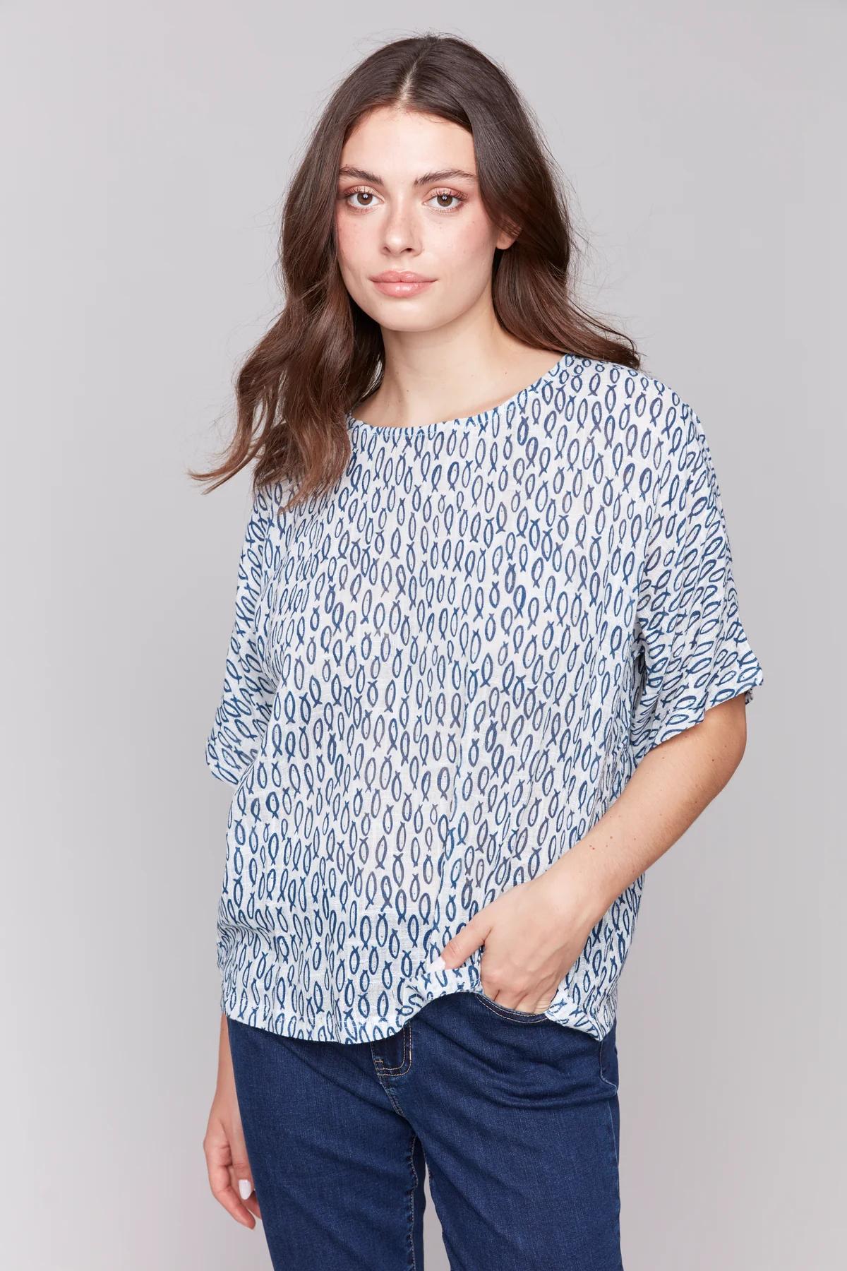 Printed Dolman Cotton Blouse Product Image