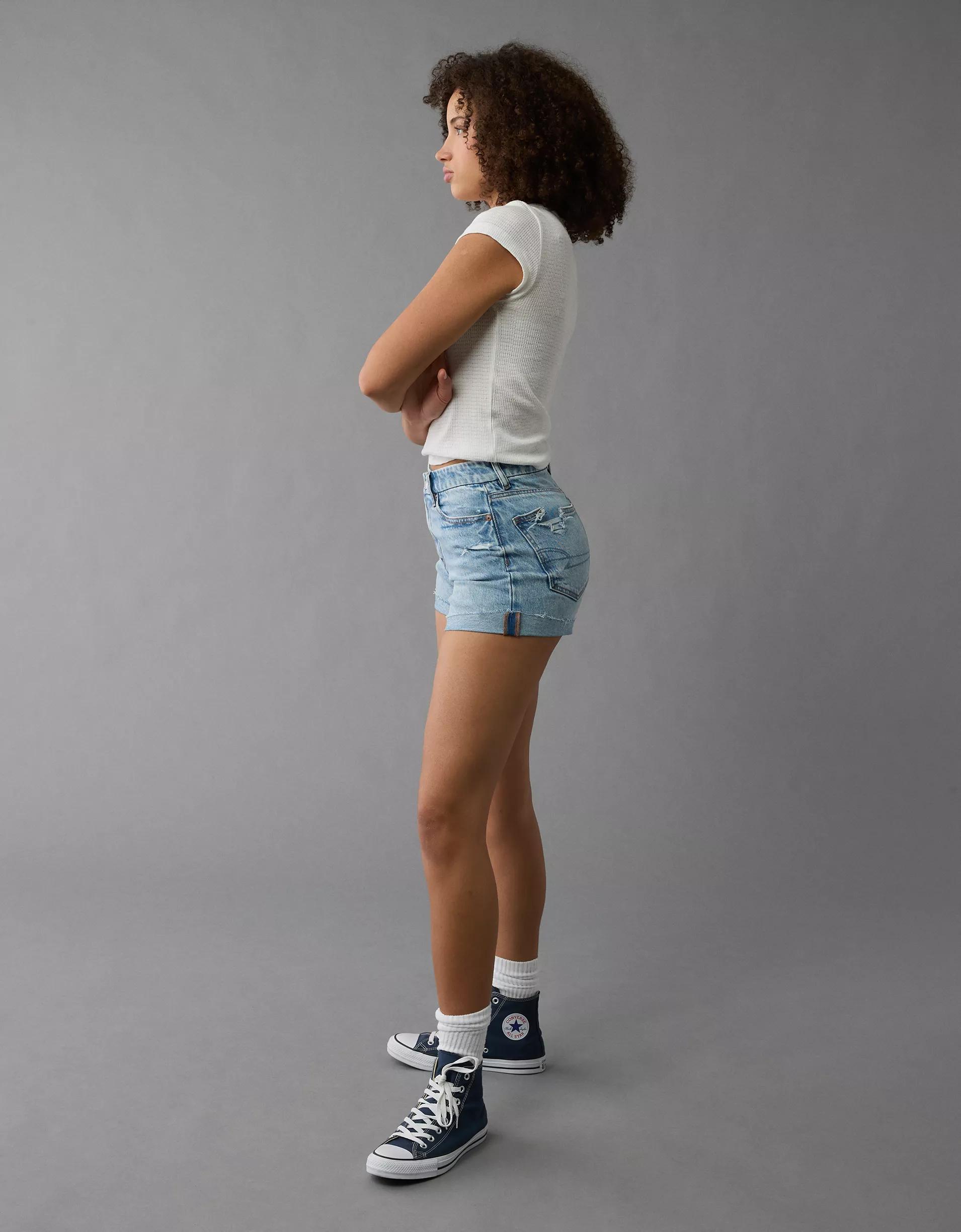 AE Stretch Curvy Ripped Denim Mom Short Product Image