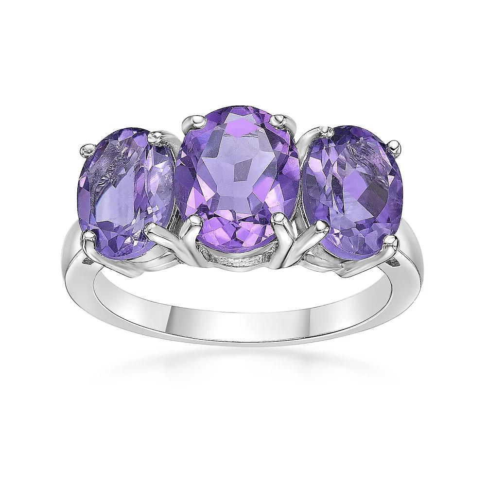 Gemminded Sterling Silver Amethyst 3-Stone Oval Ring, Women's, Size: 6 Product Image