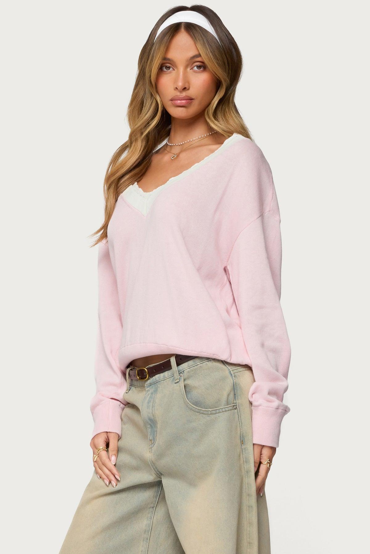 Marie Contrast Lacey V Neck Sweater Product Image