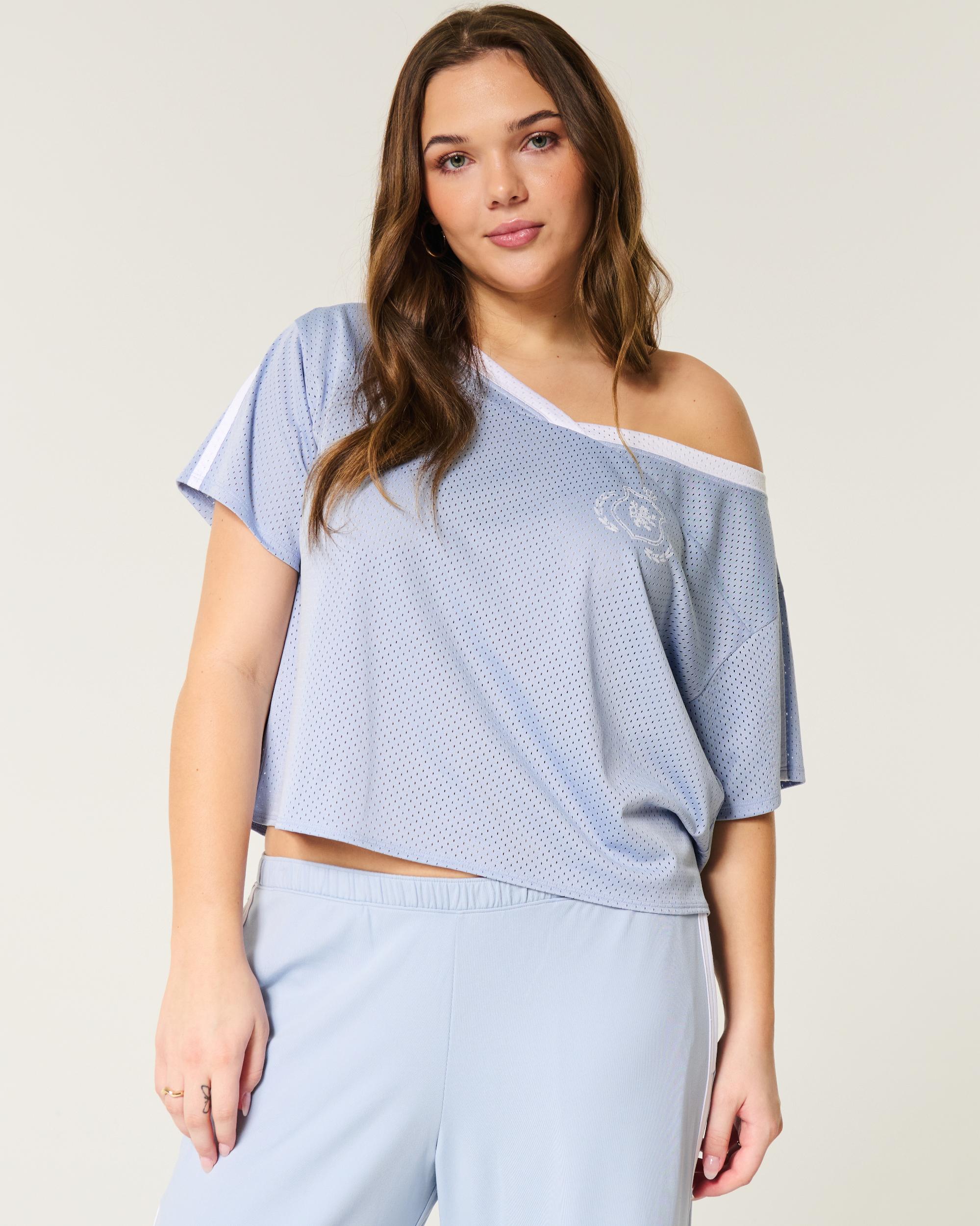 Oversized Off-the-Shoulder Varsity Graphic Jersey Product Image