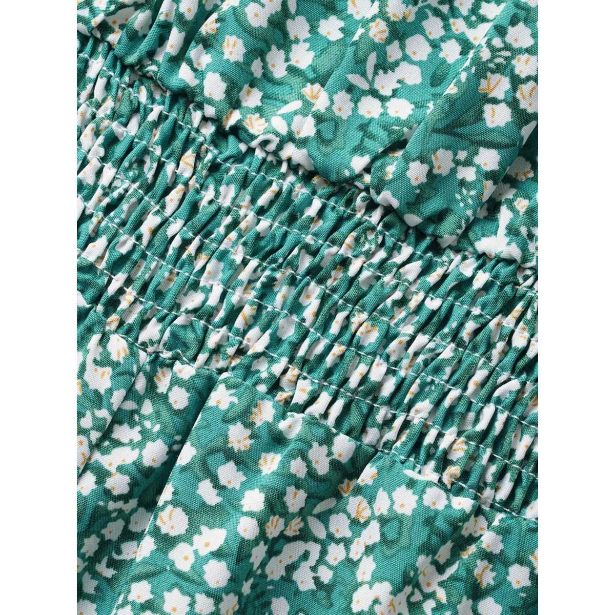 Plus Size Emerald Ditsy Floral Mock Neck Shirred Jumpsuit Women Timeless Sleeveless Mock Neck Elegant Loose Jumpsuits BloomChic 18-20/2X Product Image