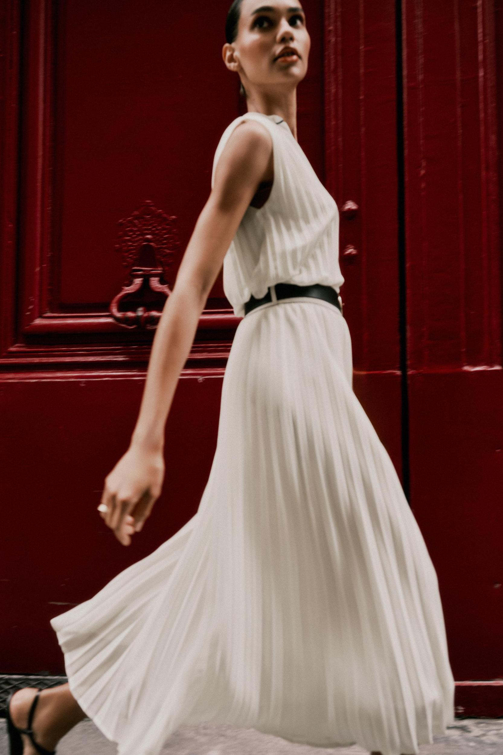 PLEATED BLOUSE WITH CONTRAST TRIM Product Image