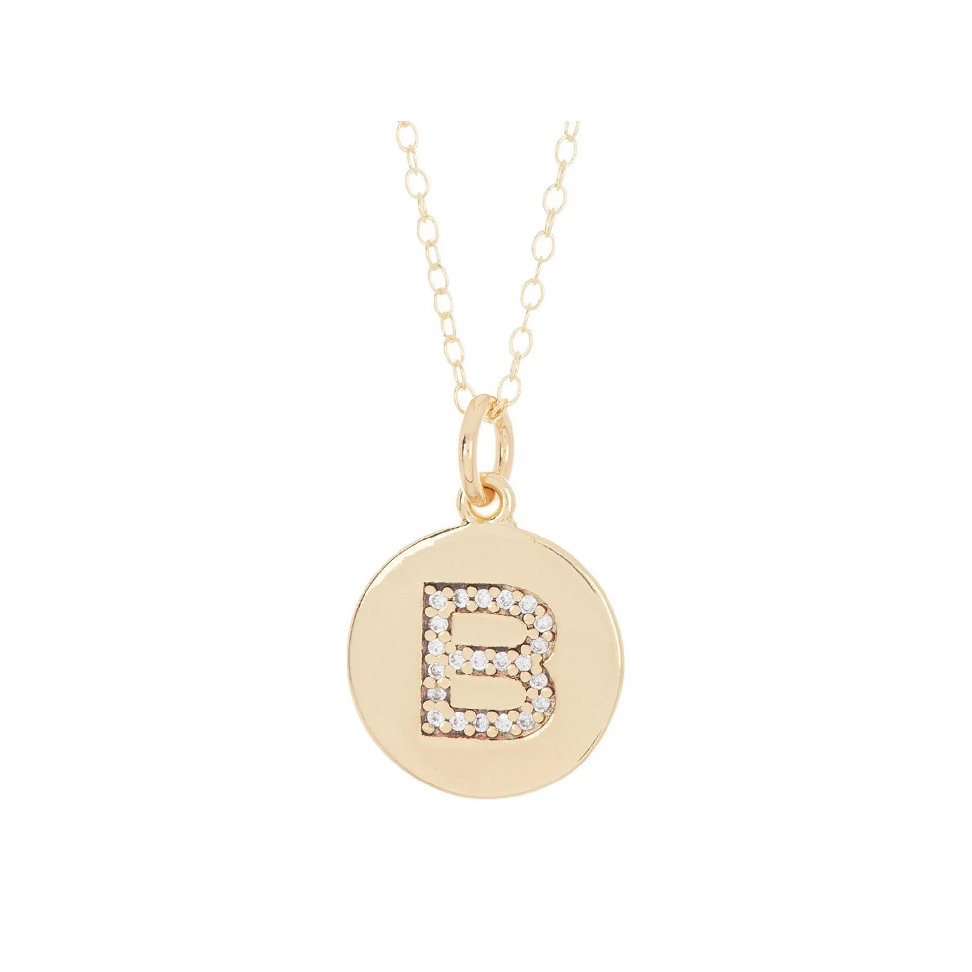 Adornia 14k Gold Plated Cubic Zirconia Engraved Letter Disc Pendant Necklace, Women's, Size: 18", Gold Tone D Product Image