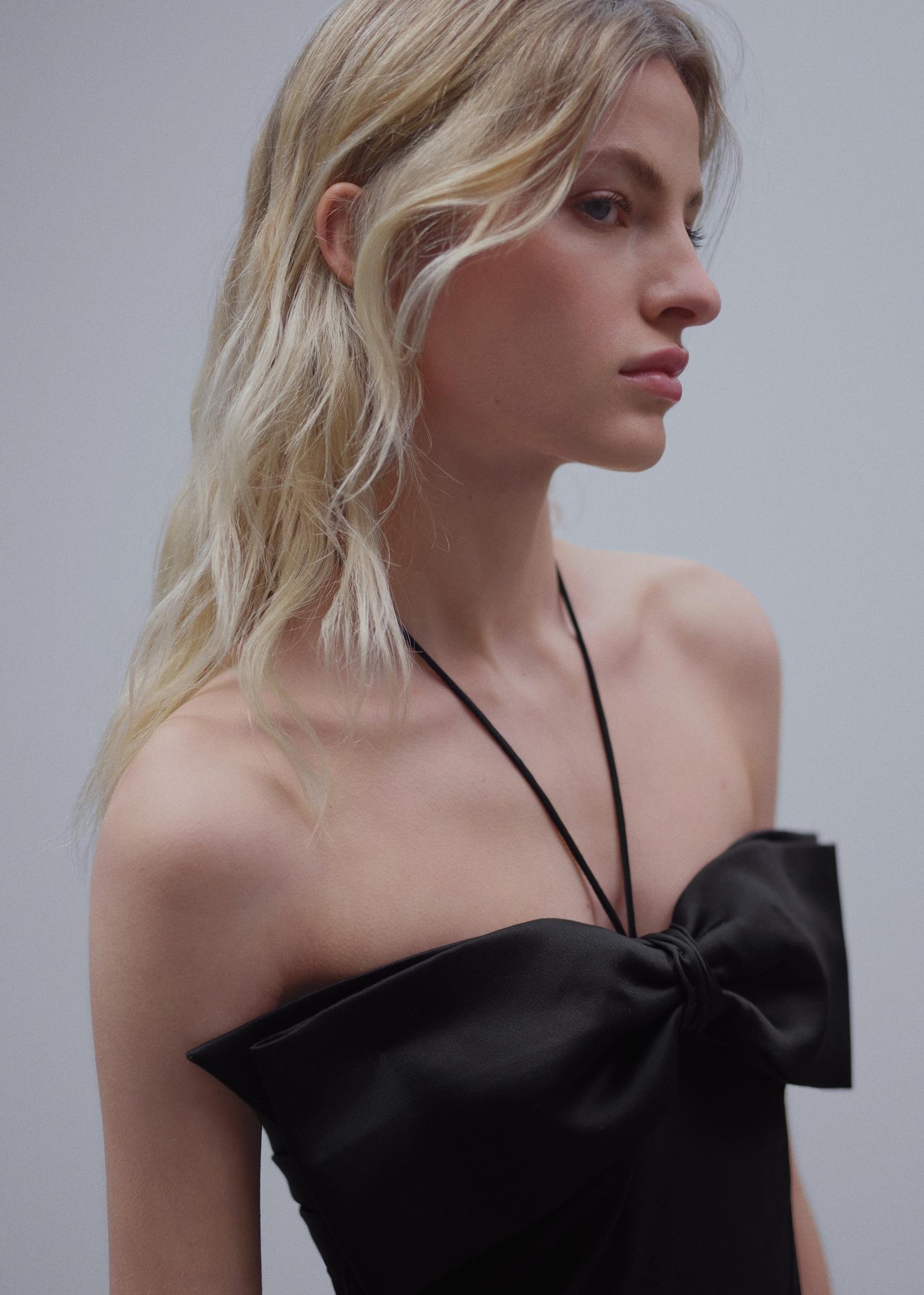 Crossed dress with bow neckline - Women | MANGO USA Product Image