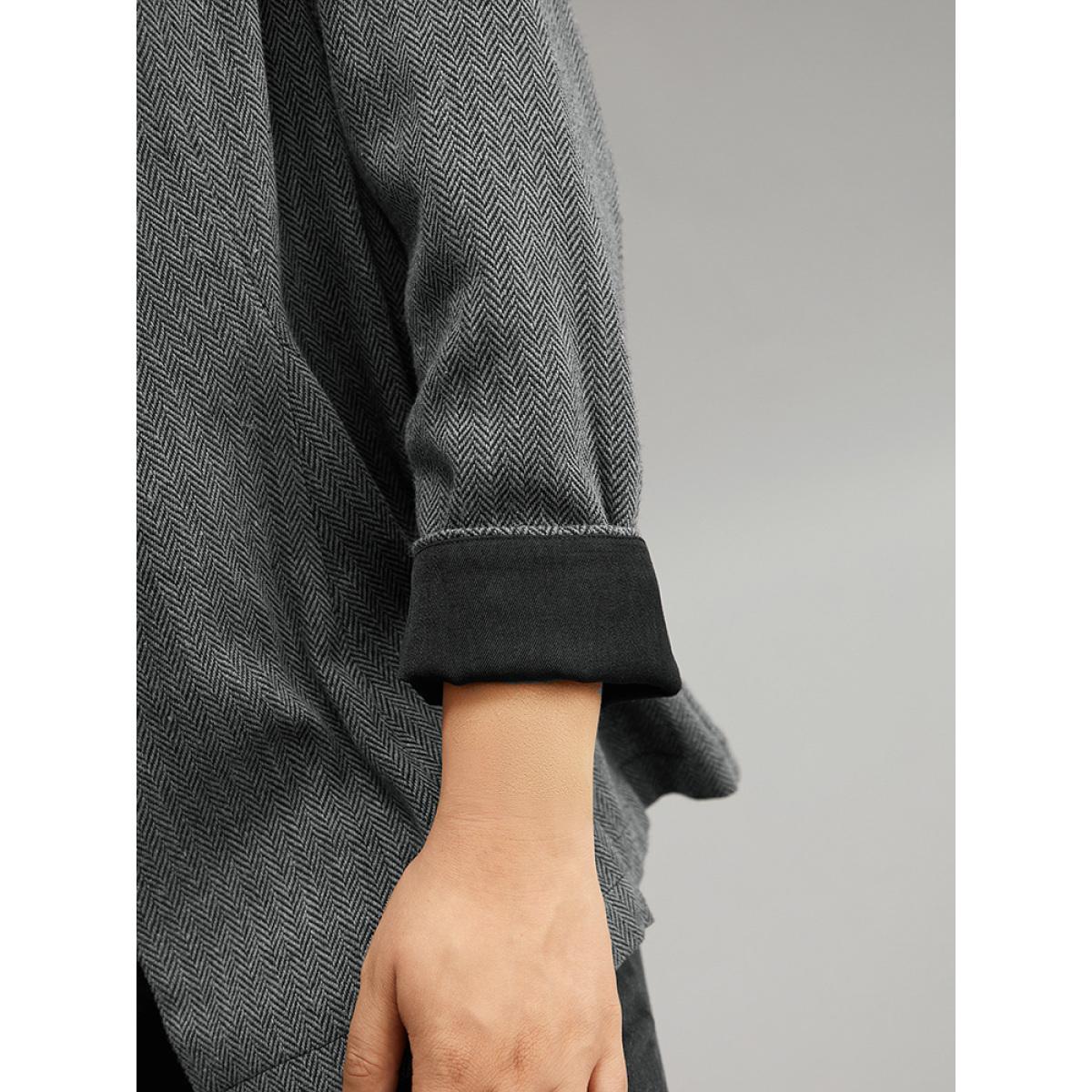 Plus Size Patchwork Contrast Button Up Blazer Black Women Dailywear Plain Contrast Sleeve Long Sleeve Suit Collar 22-24/3X Casual Blazers BloomChic Product Image