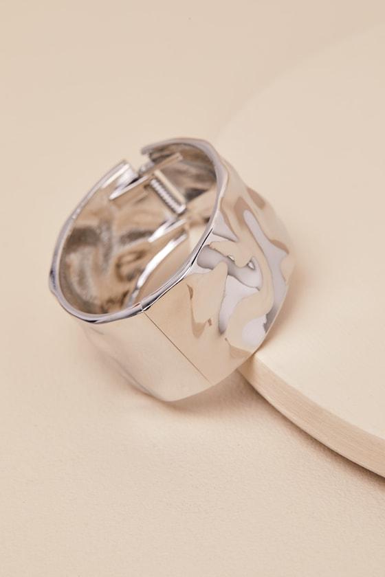 Delena Silver Hammered Cuff Bracelet Product Image