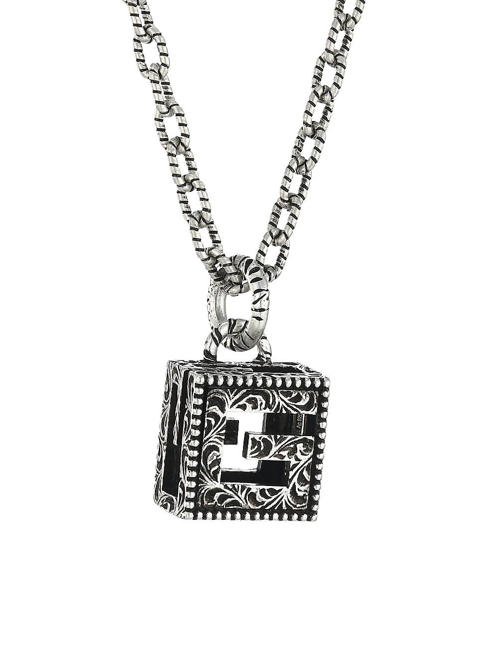 Mens Unisex YB130 G Cube Sterling Silver Pendant Necklace Product Image