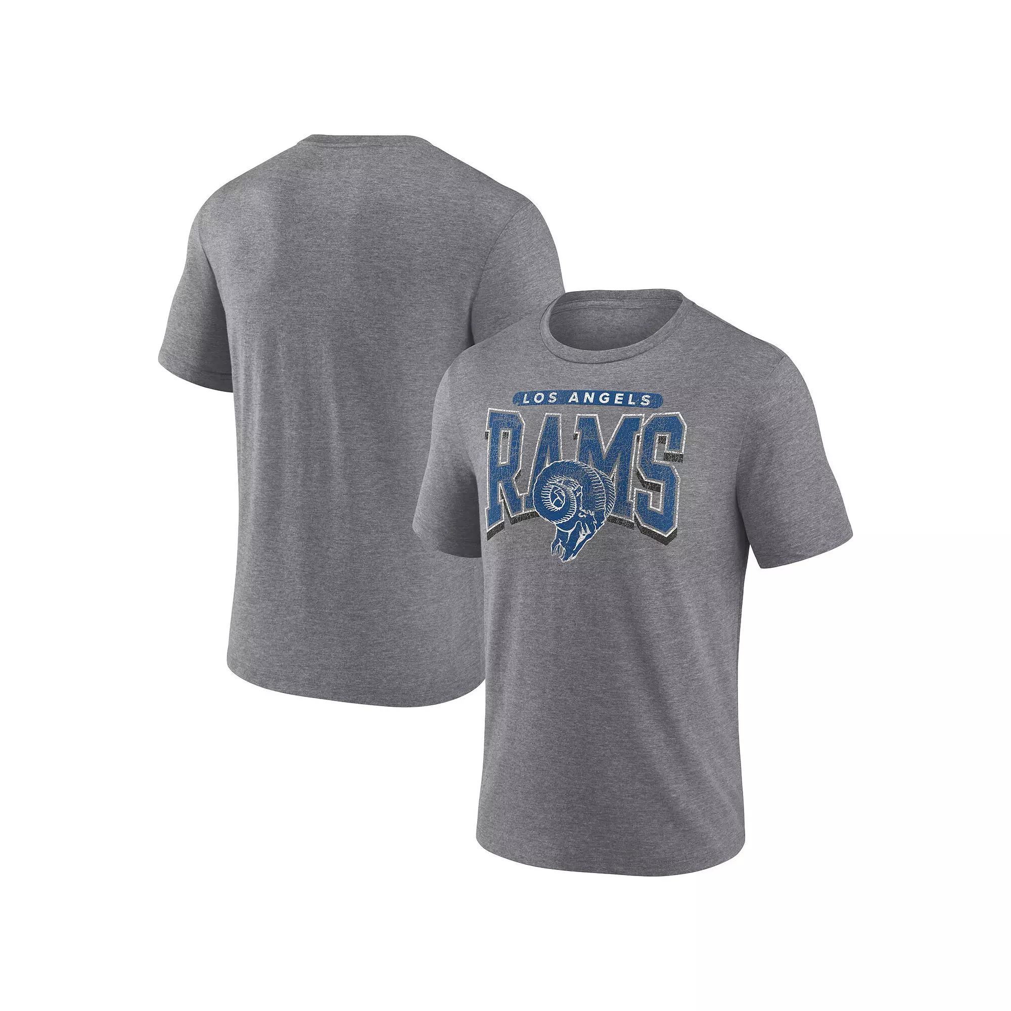 Men's Fanatics Heather Gray Los Angeles Rams Warped Block Tri-Blend T-Shirt, Size: Small, Grey Product Image