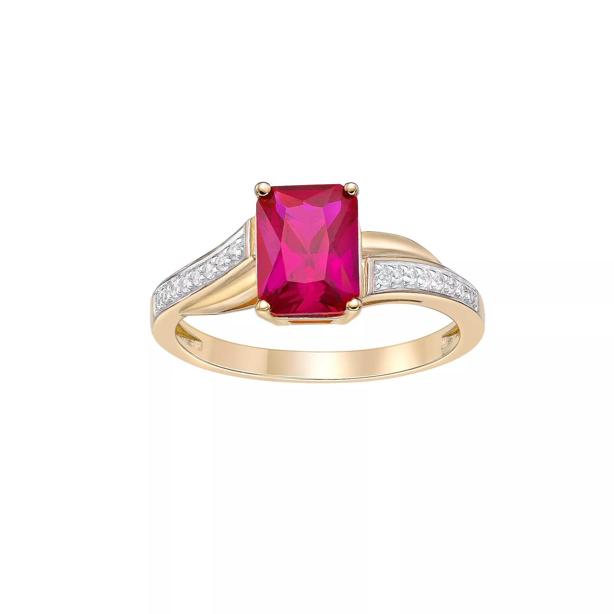Gemminded 2 Micron 18K Gold Plated Sterling Silver Lab-Created Ruby & Lab-Created White Sapphire Ring, Women's, Size: 10, Gold Tone Product Image