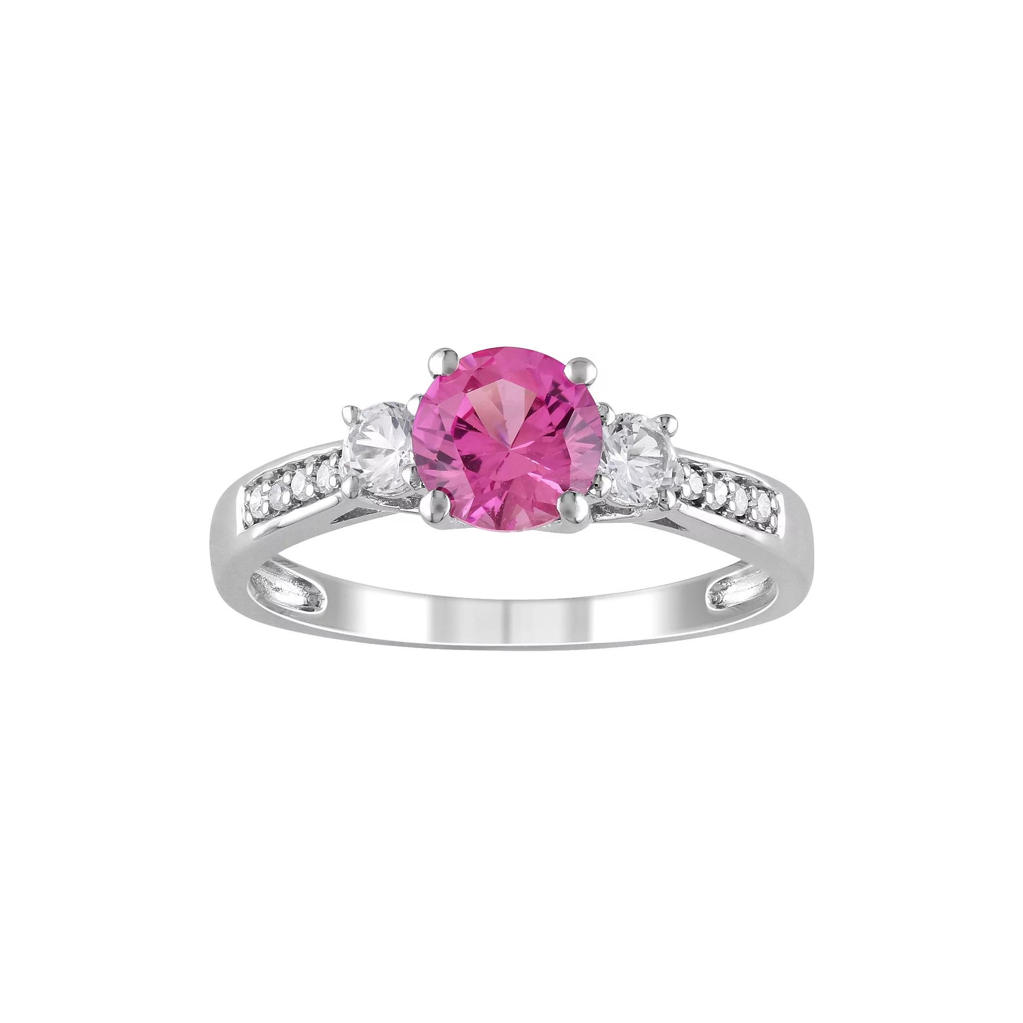 Stella Grace Lab-Created Pink Sapphire, Lab-Created White Sapphire and Diamond Accent Engagement Ring in 10k White Gold, Womens Product Image