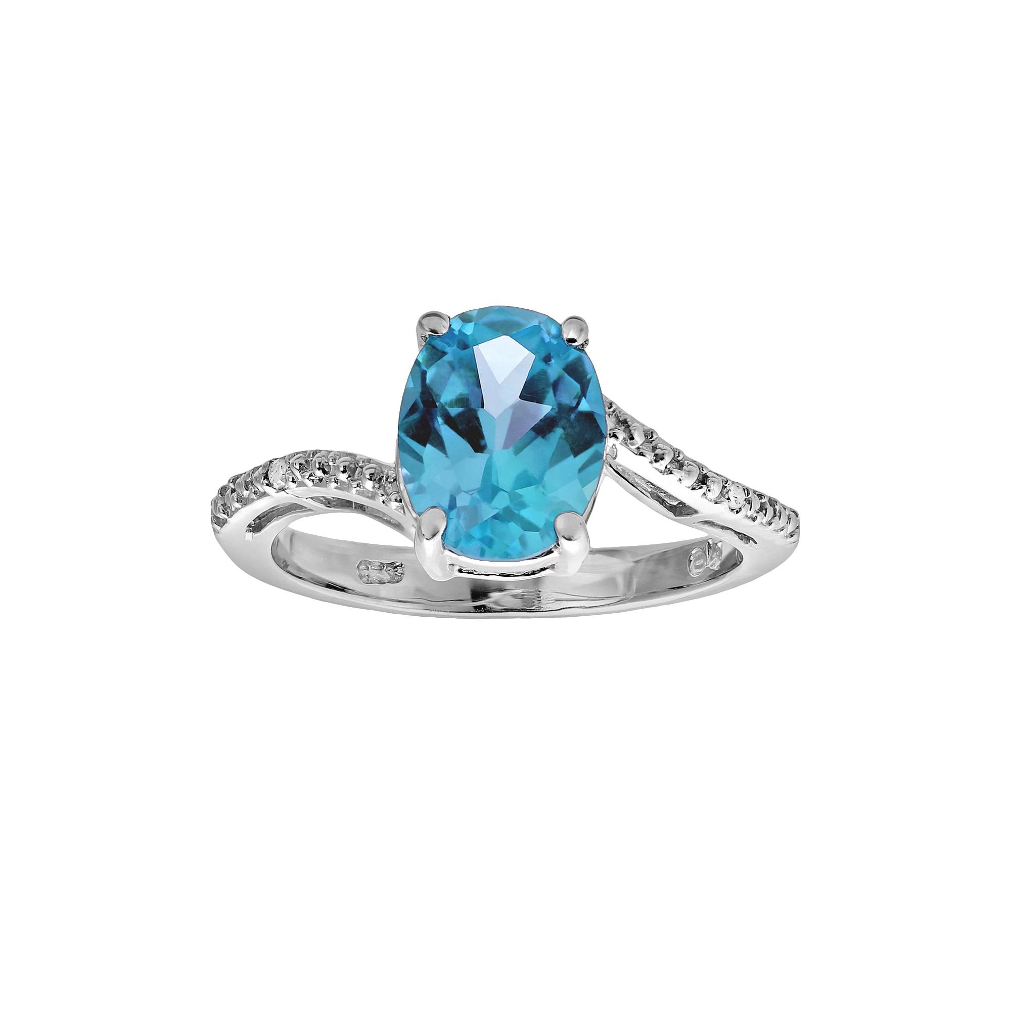 Gemminded Sterling Silver Blue Topaz and Diamond Accent Oval Ring, Women's, Size: 6 Product Image