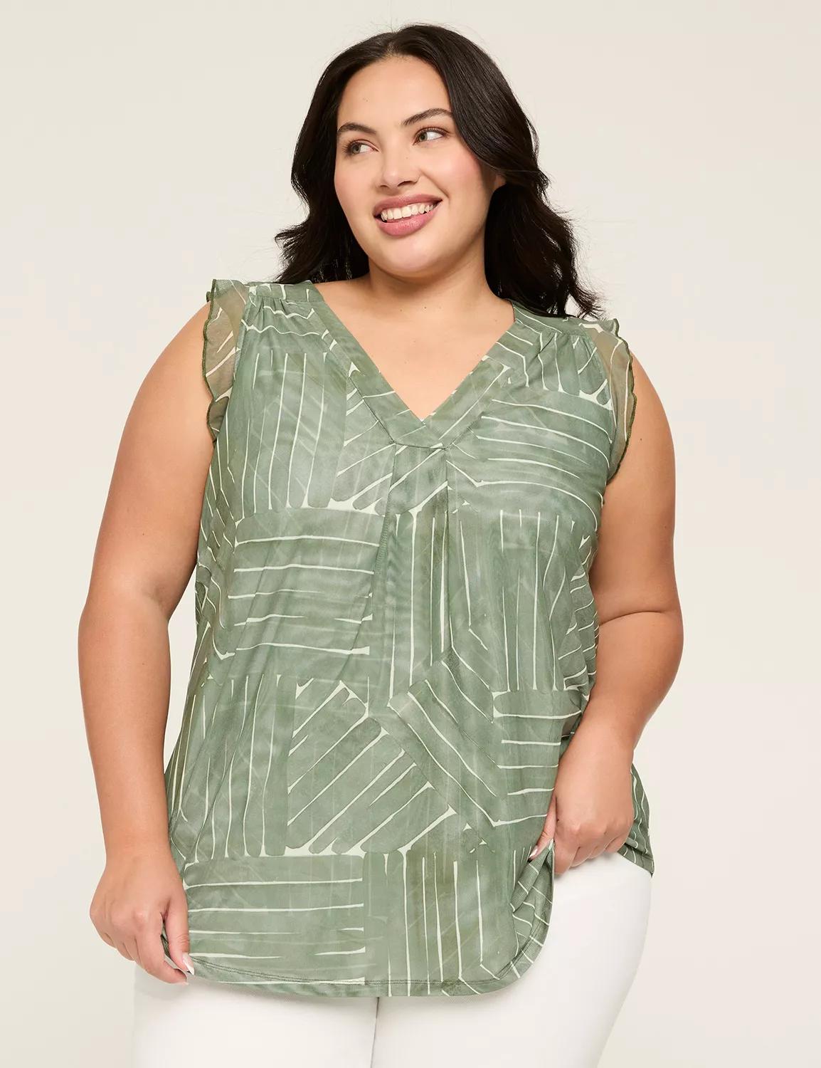 Mesh V-Neck Pleat-Front Top Product Image